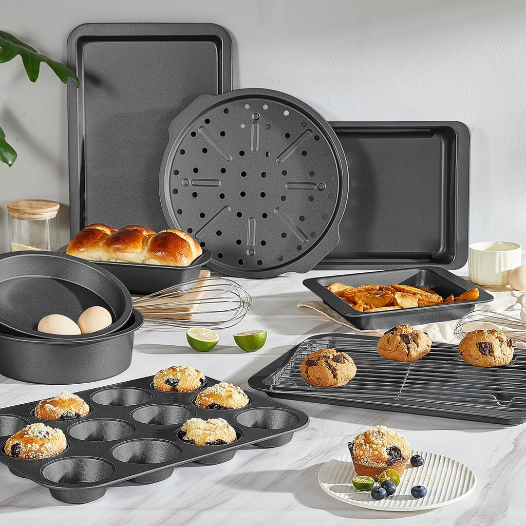 HONGBAKE Muffin Pan for Baking, Nonstick Cupcake Tin 12 Cup, 4 Pack Cup Cake Tray, Premium Cheesecake Pans, Dishwasher Safe - Dark Grey