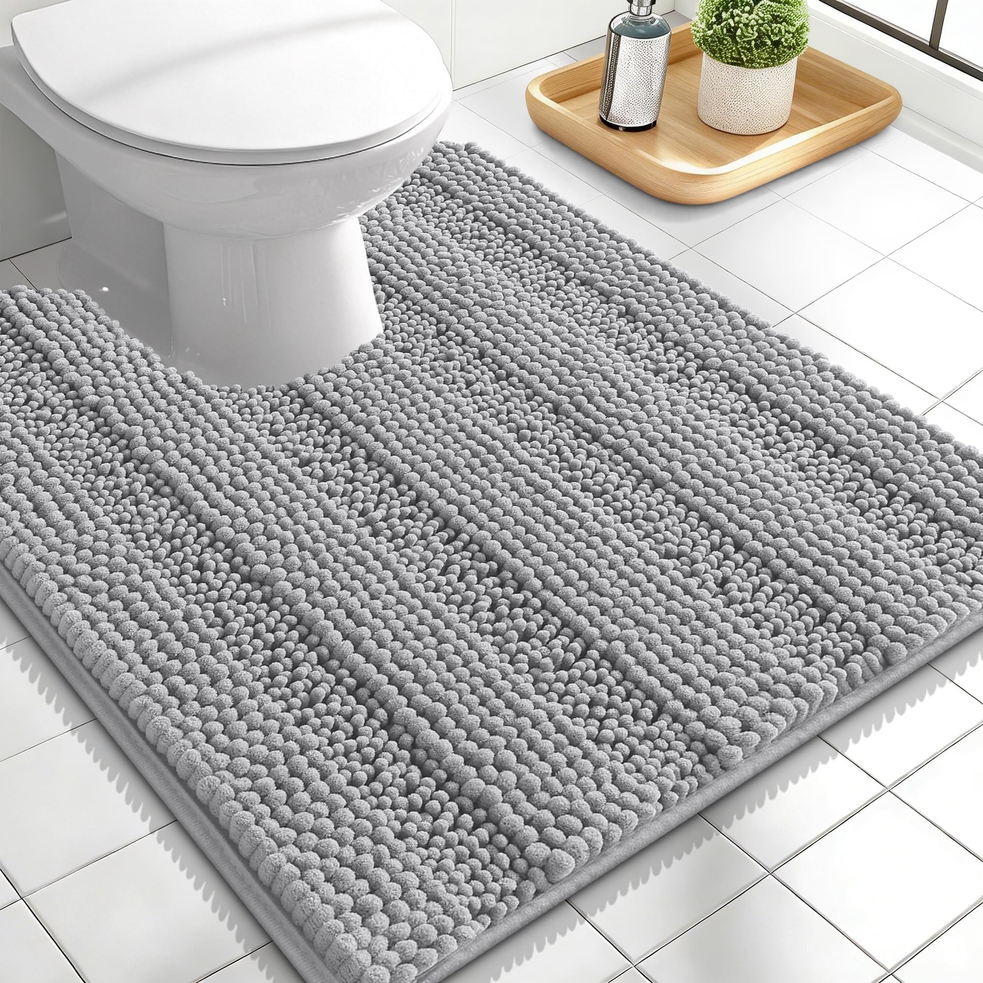 OLANLY Thick Bathroom Rugs 30x20, Extra Soft Absorbent Chenille Striped Bath Rugs, Rubber Backing, Machine Wash Dry, Bath Mats for Bathroom Floor, Tub and Shower, Home Decor Accessories, Grey