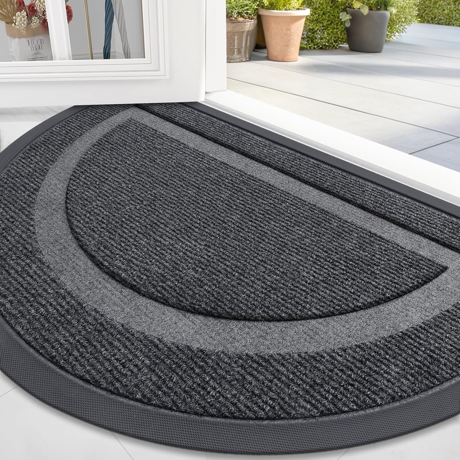 OLANLY Front Door Mat Indoor Outdoor Entrance, Waterproof All-Season, All-Weather Doormat, Sturdy Natural Rubber, Fade Resistant, Low Profile, Easy Clean Patio Porch Entryway Mat, 29.5x17, Beige