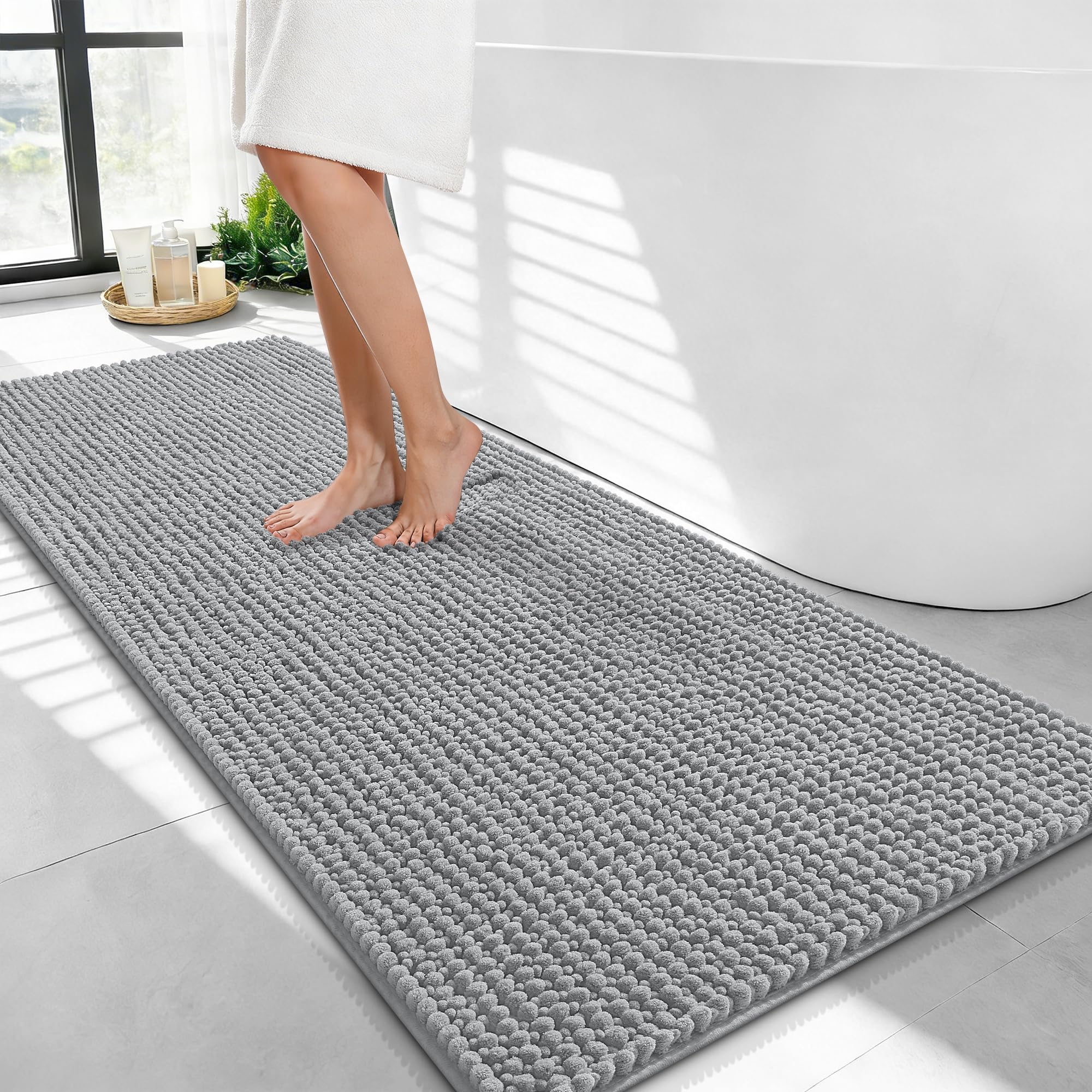 OLANLY Thick Bathroom Rugs 30x20, Extra Soft Absorbent Chenille Bath Rugs, Rubber Backing, Machine Wash Dry, Bath Mats for Bathroom Floor, Tub and Shower, Home Decor Accessories, Grey