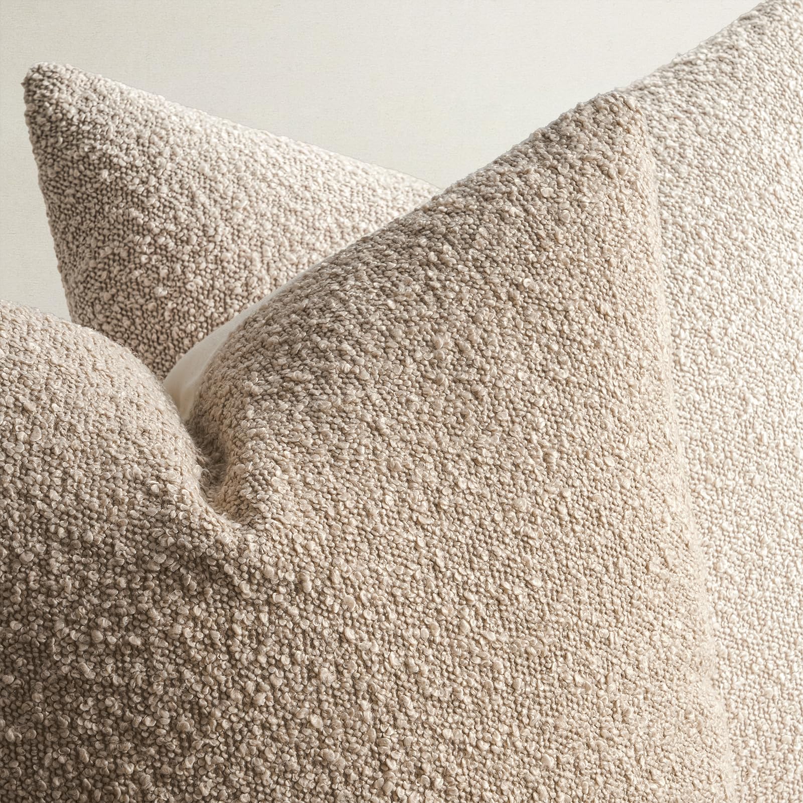 Topfinel Boucle Decorative Pillow Covers 18x18 Inches Set of 4 Neutral Cream Ivory White Pillowcase with Linen Cotton Back Chair Sofa Modern & Minimal Living Room Spring Home Decor