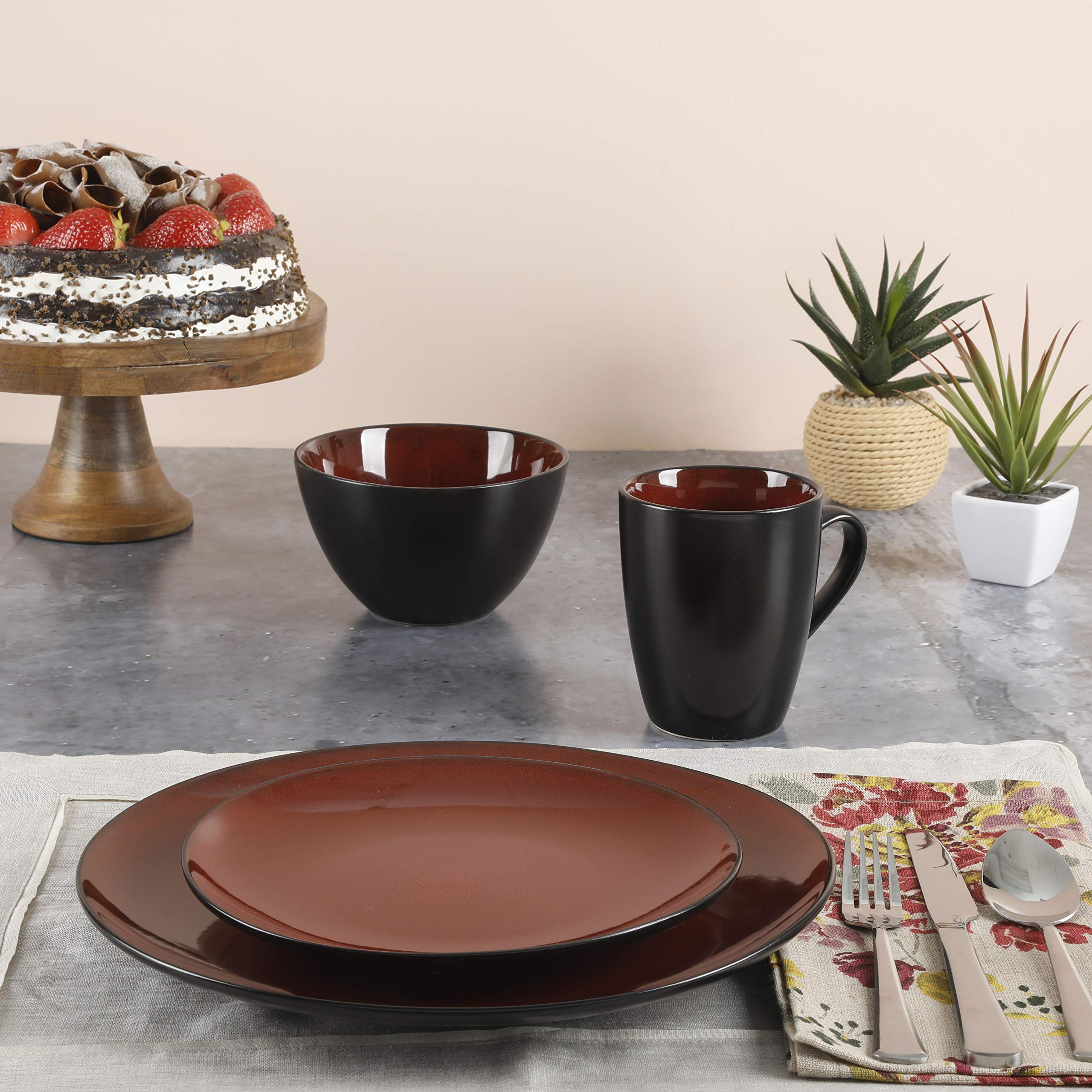 Gibson Elite Soho Lounge Round Reactive Glaze Stoneware Dinnerware Set, Service for 4 (16pc), Blue, Soho Round.