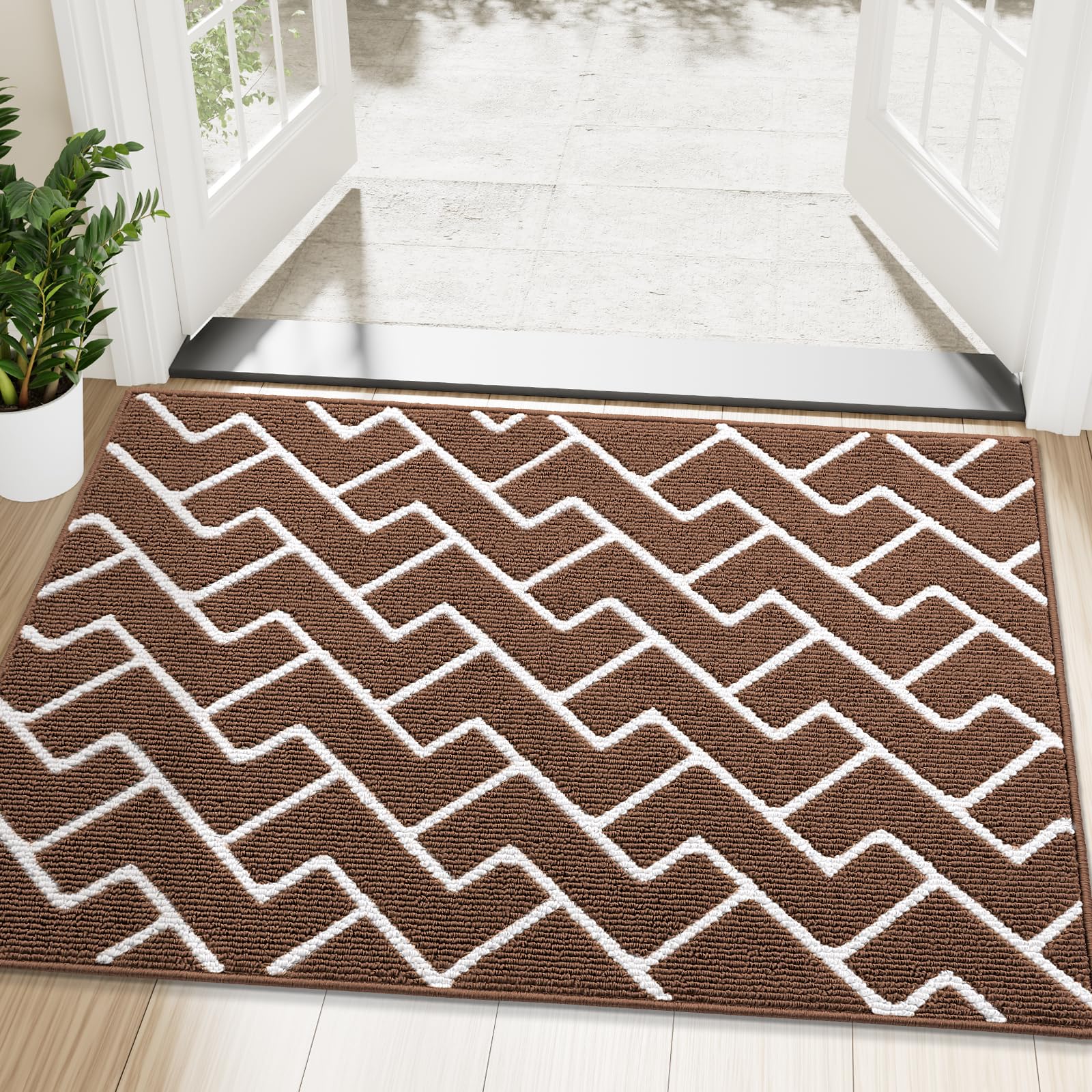 OLANLY Front Door Mat, Non-Slip Rubber Backing, Dirt Resistant and Absorbent, Washable, Easy to Clean Low-Profile Indoor Doormat for Back Door, Entryway, Inside Entrance, 32x20, Grey