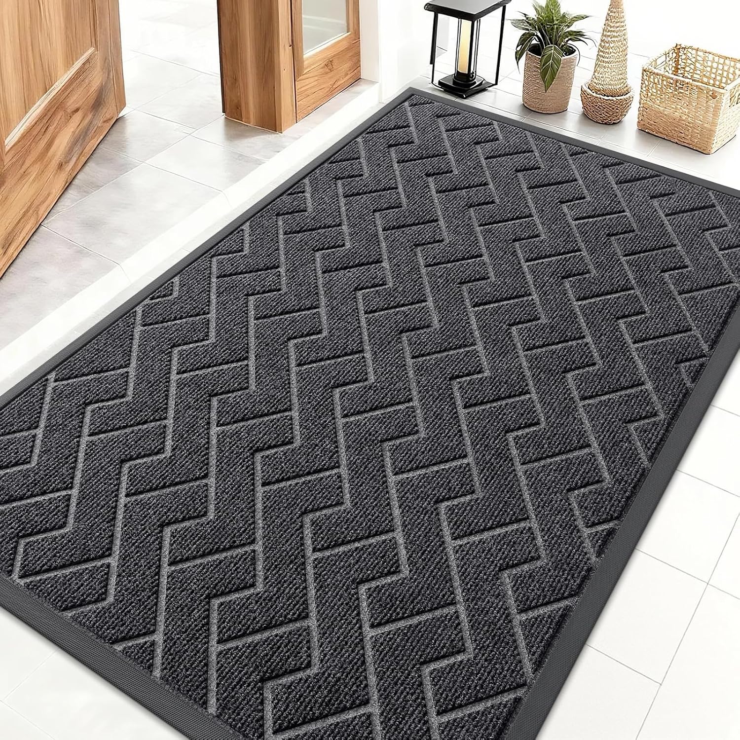 OLANLY Front Door Mat Indoor Outdoor Entrance, Waterproof All-Season, All-Weather Doormat, Sturdy Natural Rubber, Fade Resistant, Low Profile, Easy Clean Patio Porch Entryway Mat, 29.5x17, Beige
