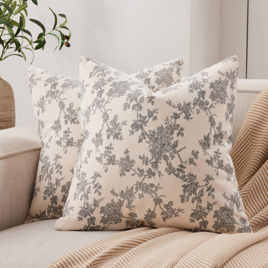 100% Cotton French Pastoral Throw Pillow Covers Set of 2, 18x18 Inch Blue Farmhouse Decorative Cushion Covers for Sofa Bed Living Room Home Decor