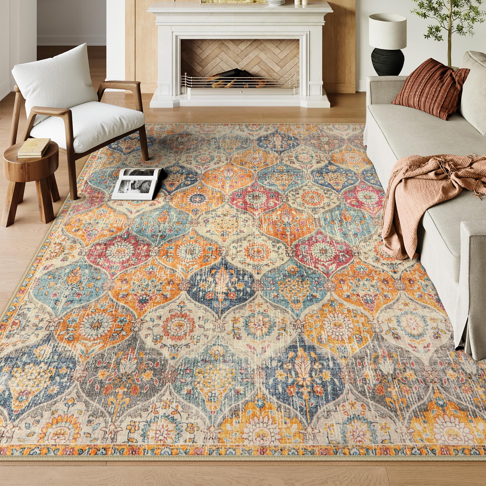 Lahome Moroccan Trellis Washable Rug, 2x3 Kitchen Rugs for Entryway Bathroom, Non-Slip Indoor Door Mat Ultra-Thin, Small Oriental Throw Carpet for Bedroom Entry Elise, Cream/Multi