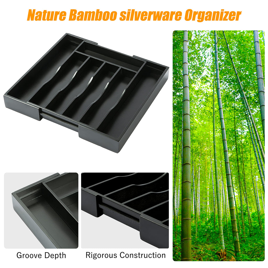 Bellsal Silverware Organizer Kitchen Drawer Organizer Expandable Bamboo Utensil Holder Cutlery Tray for Kitchen Utensil and Flatware Bedroom Office