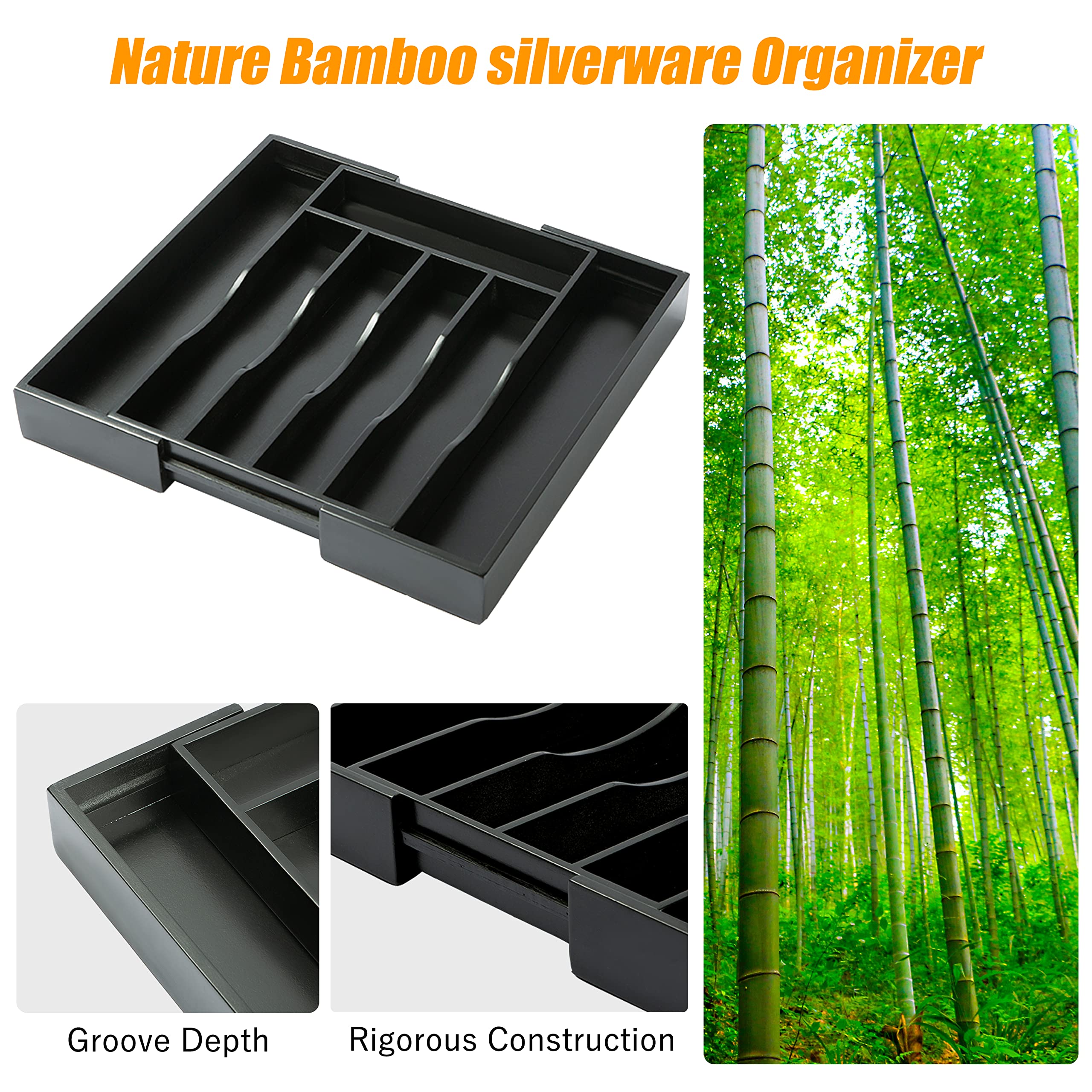 Bellsal Silverware Organizer Kitchen Drawer Organizer Expandable Bamboo Utensil Holder Cutlery Tray for Kitchen Utensil and Flatware Bedroom Office