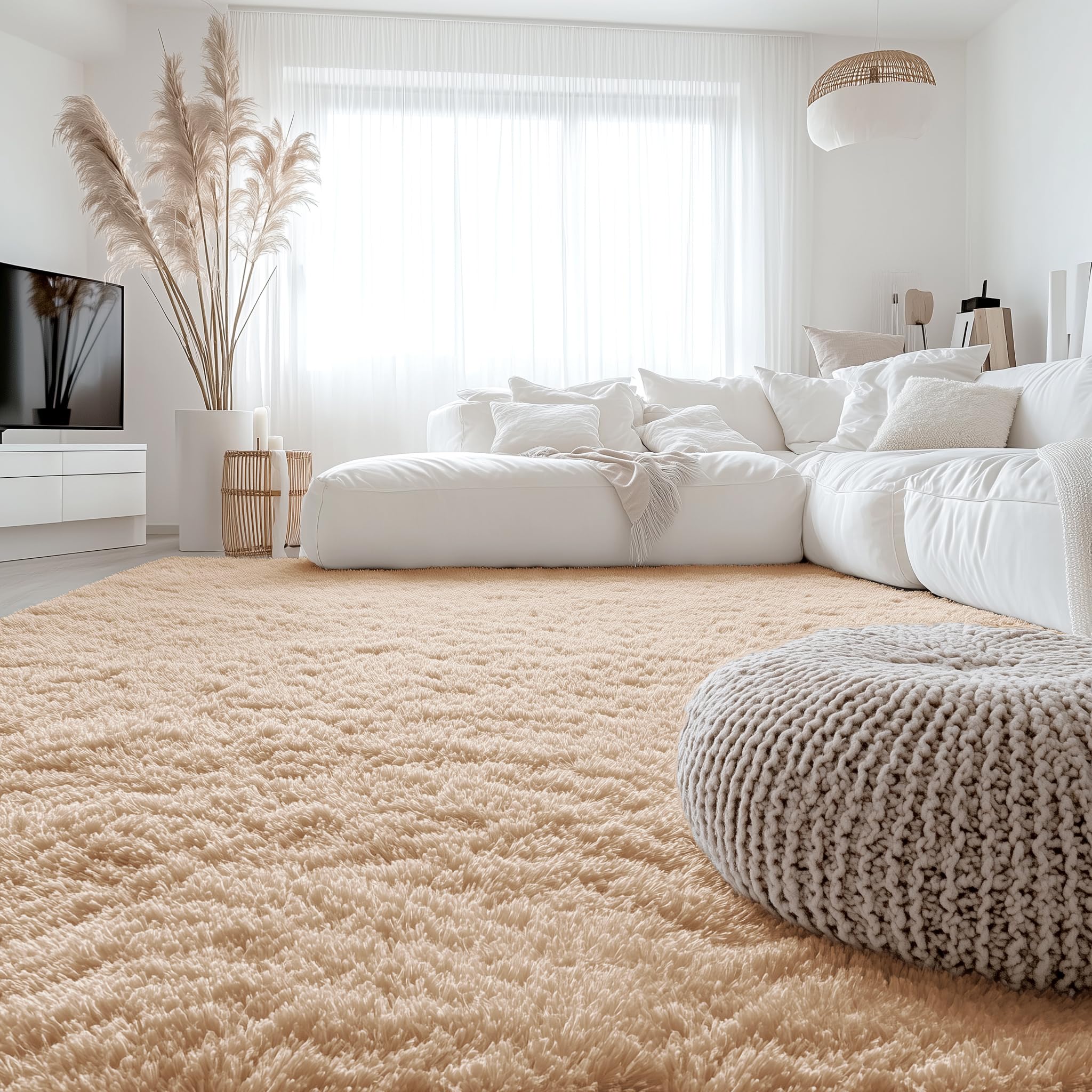 OLANLY Area Rugs for Living Room Bedroom, Machine Washable 4x5.9 ft Soft Fluffy Shaggy Bedside Rug, Indoor Floor Carpet for Kids Girls and Boys, Dorms, Nursery Rooms, Home Decor Aesthetic, Grey