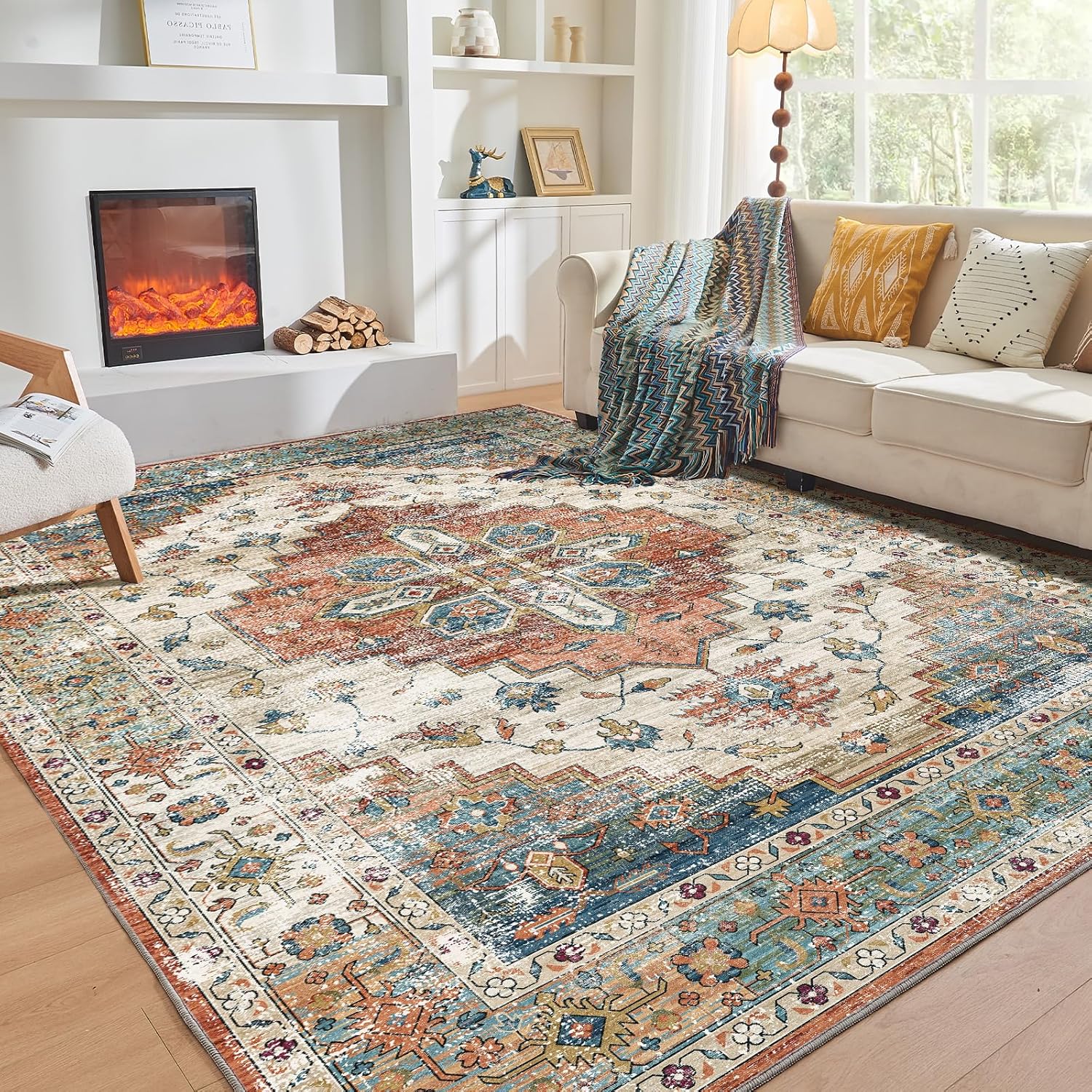 OPPODREAM Soft Area Rugs 5x7, 5x7 Washable Rug with Non Slip Backing, 5 x 7 Faux Cashmere Low-Pile Carpet, Brown