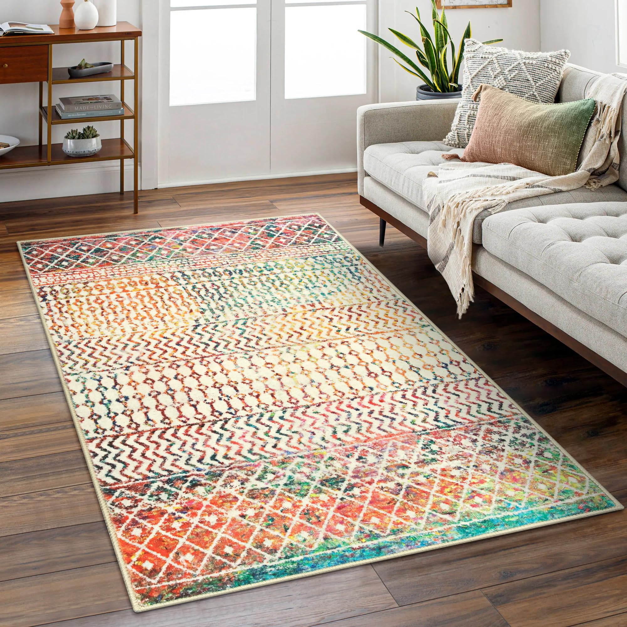 Moroccan Washable Rugs, 2x3 Light Grey Rug Non-Slip Small Distressed Entryway Rugs, Soft Low-Pile Bedroom Rug Indoor Doormat Carpet for Entryway Kitchen Bathroom