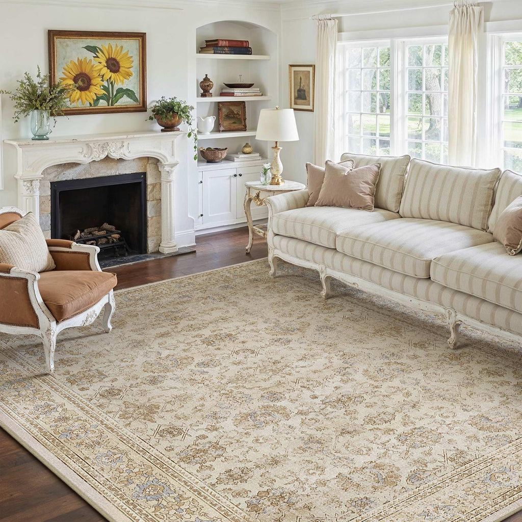 HUGEAR 5x7 Machine Washable Rugs Brown Hallway Area Rug Indoor Accent Rug Floral Low Pile Carpet Soft Throw Aesthetic Rug Bedroom Living Room Office Dining Room Kitchen Laundry Room Non Slip