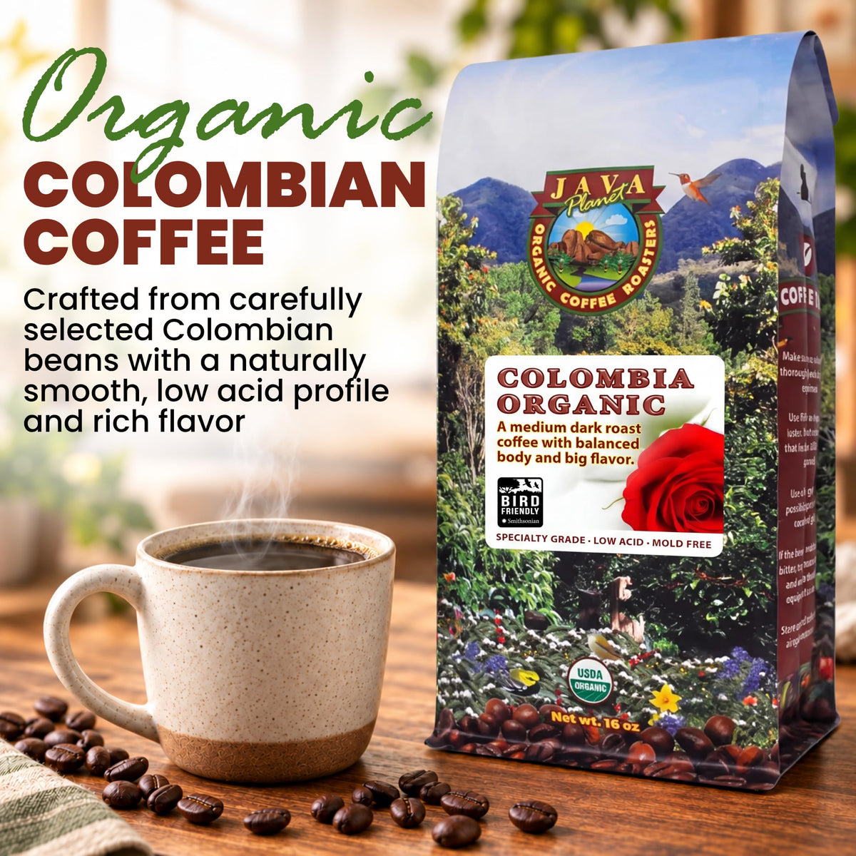 Java Planet Low Acid Organic Espresso Whole Bean Coffee 16oz