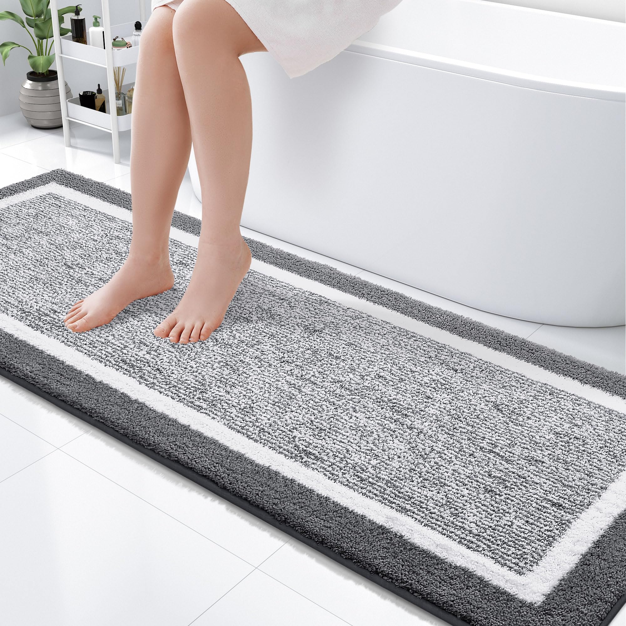 OLANLY Small Bathroom Rugs 24x16, Extra Soft and Absorbent Microfiber Bath Rugs, Non-Slip, Machine Washable, Quick Dry Shaggy Bath Carpet, Bath Mats for Bathroom Floor, Tub, Shower, Grey