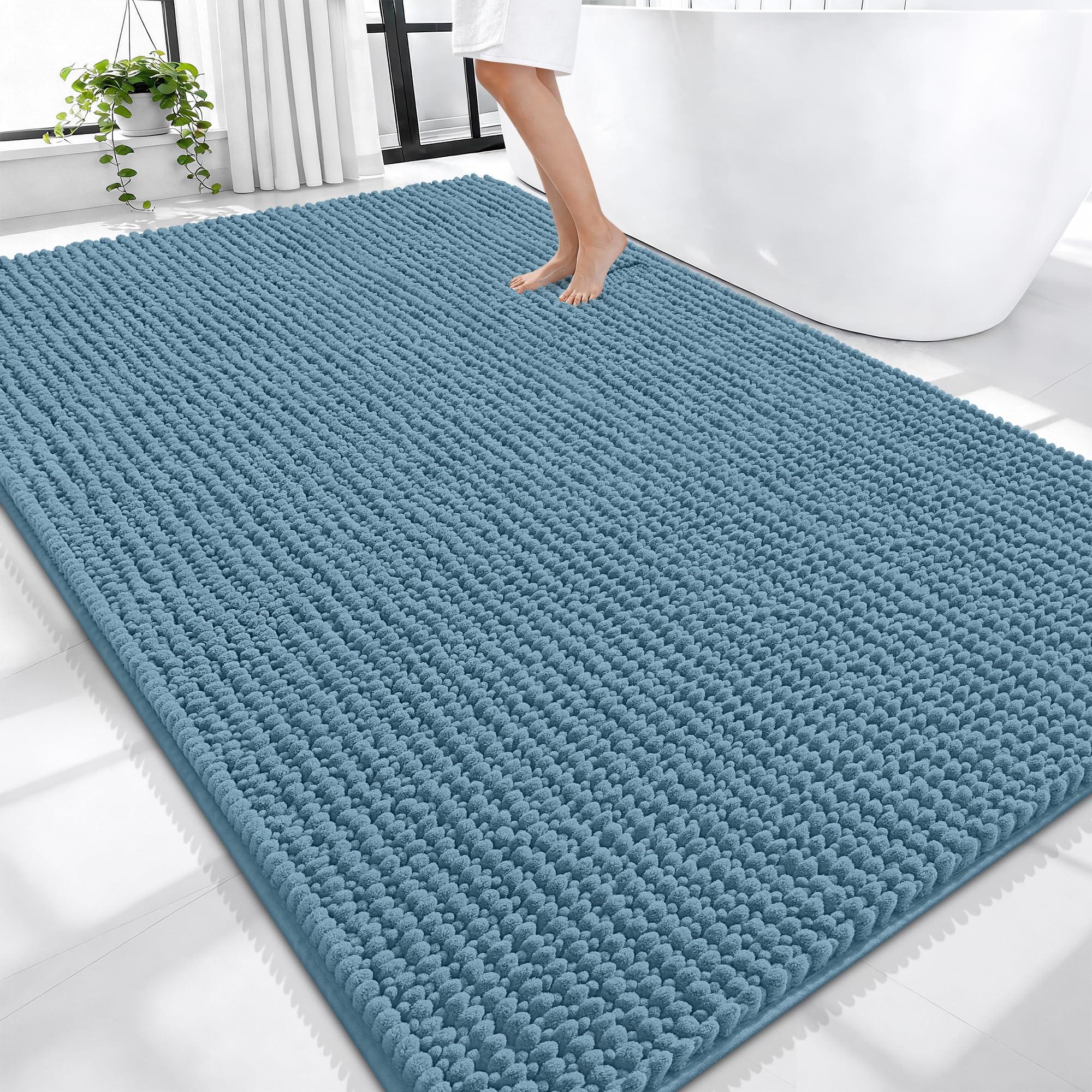 OLANLY Thick Bathroom Rugs 30x20, Extra Soft Absorbent Chenille Bath Rugs, Rubber Backing, Machine Wash Dry, Bath Mats for Bathroom Floor, Tub and Shower, Home Decor Accessories, Grey