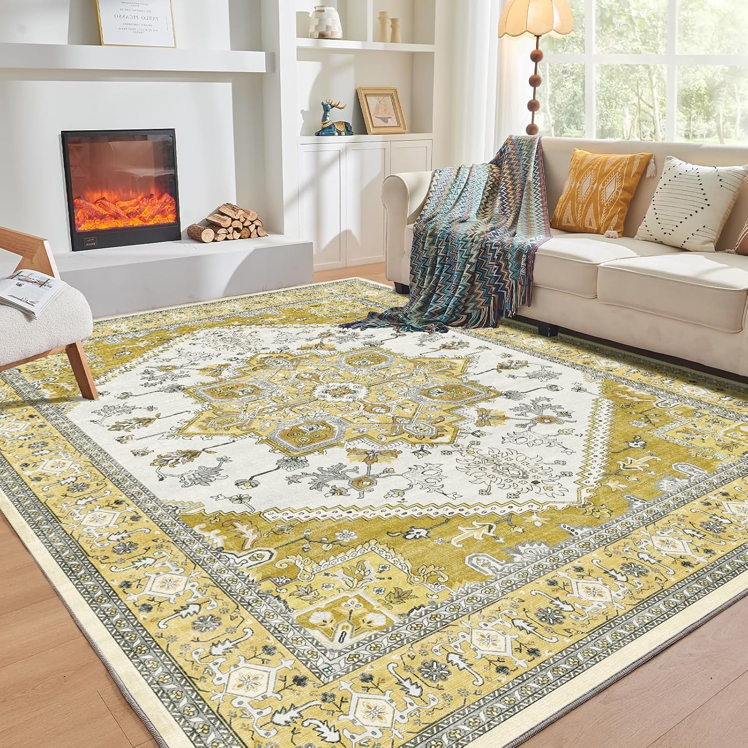 OPPODREAM Soft Area Rugs 5x7, 5x7 Washable Rug with Non Slip Backing, 5 x 7 Faux Cashmere Low-Pile Carpet, Brown
