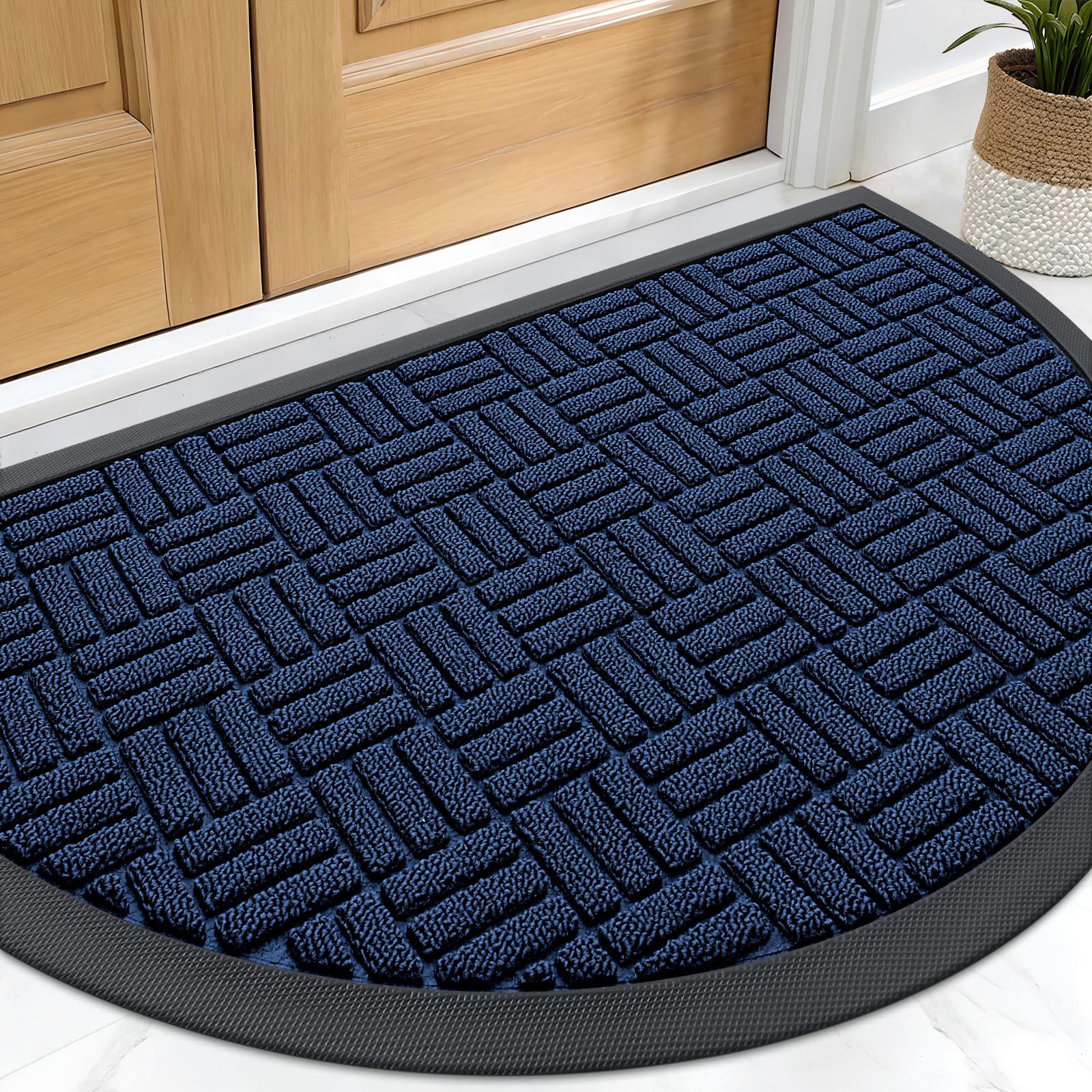 OLANLY Front Door Mat Outside Entrance 29.5x17, Absorbent, Heavy Duty Sturdy Natural Rubber Doormat Indoor Outdoor, Stain and Fade Resistant, Non-Slip Backing Low Profile Floor Mat for Entryway, Grey