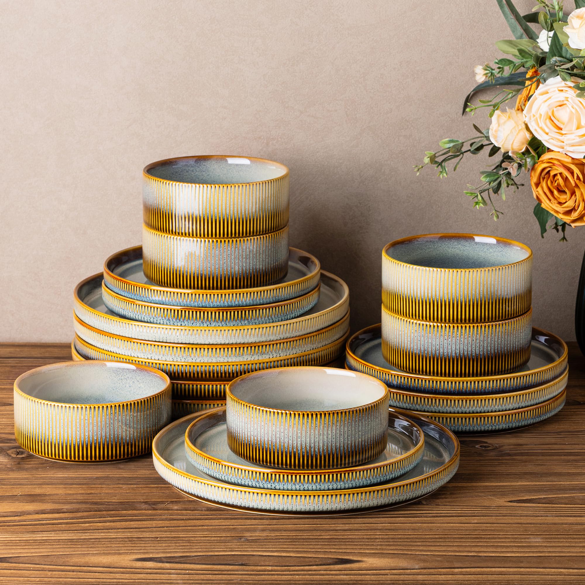 TheTerra Ceramic Dinnerware Sets for 4, 12 Pieces Porcelain Lightweight Speckled Plates and Bowls Sets, Scratch Resistant Dish Set, Oven & Microwave & Dishwasher Safe