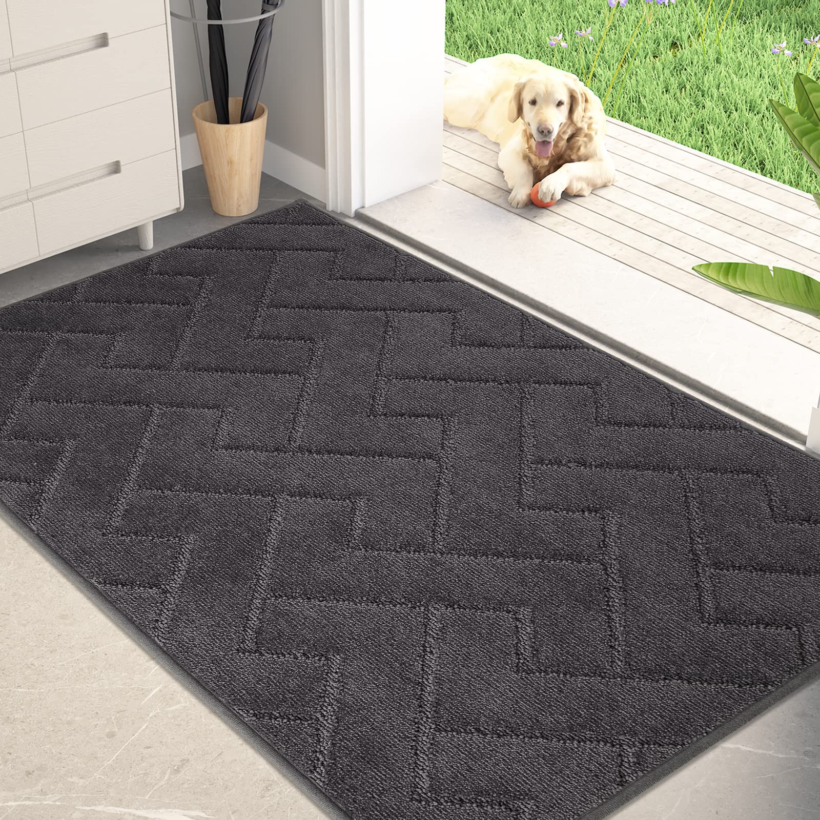 PURRUGS Dirt Trapping Door Mat 20" x 31.5", Non-Slip Machine Washable Entry Rug, Dog Doormat, Indoor Front Door Mat, Super Absorbent Entryway Rug for Muddy Shoes & Paws, Taupe
