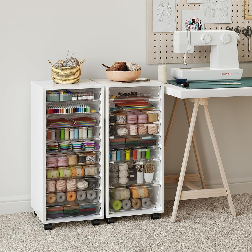 WOPITUES Room Storage Solution,Storage Drawer Cart, Mobile Storage Cabinet, Wood Floating Shelves Set of 6