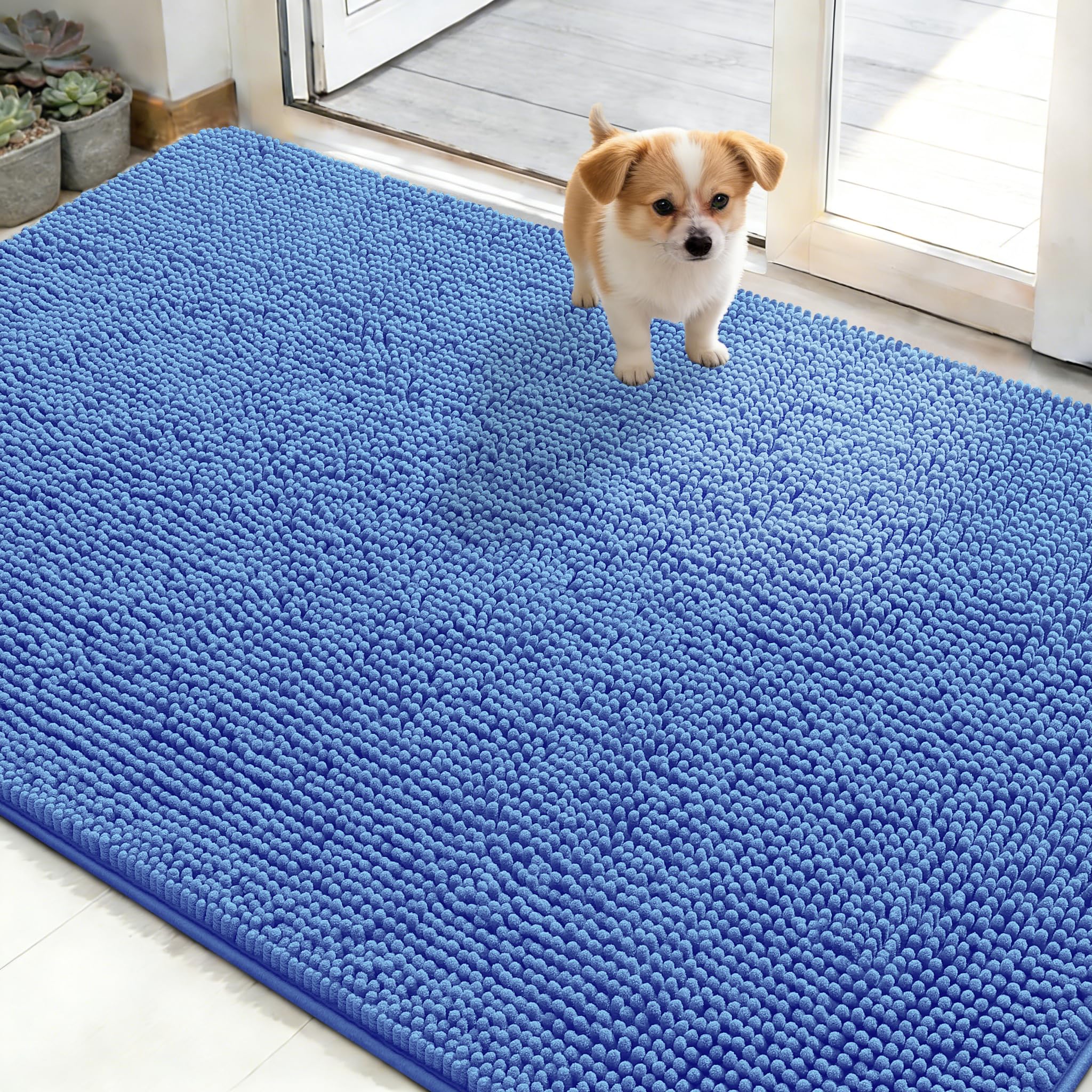 OLANLY Dog Door Mat for Muddy Paws 30x20, Absorbs Moisture and Dirt, Absorbent Non-Slip Washable Doormat, Quick Dry Chenille Mud Mat for Dogs, Entry Indoor Entryway Carpet for Inside Floor, Grey