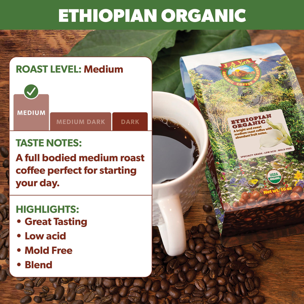 Java Planet Low Acid Organic Espresso Whole Bean Coffee 16oz