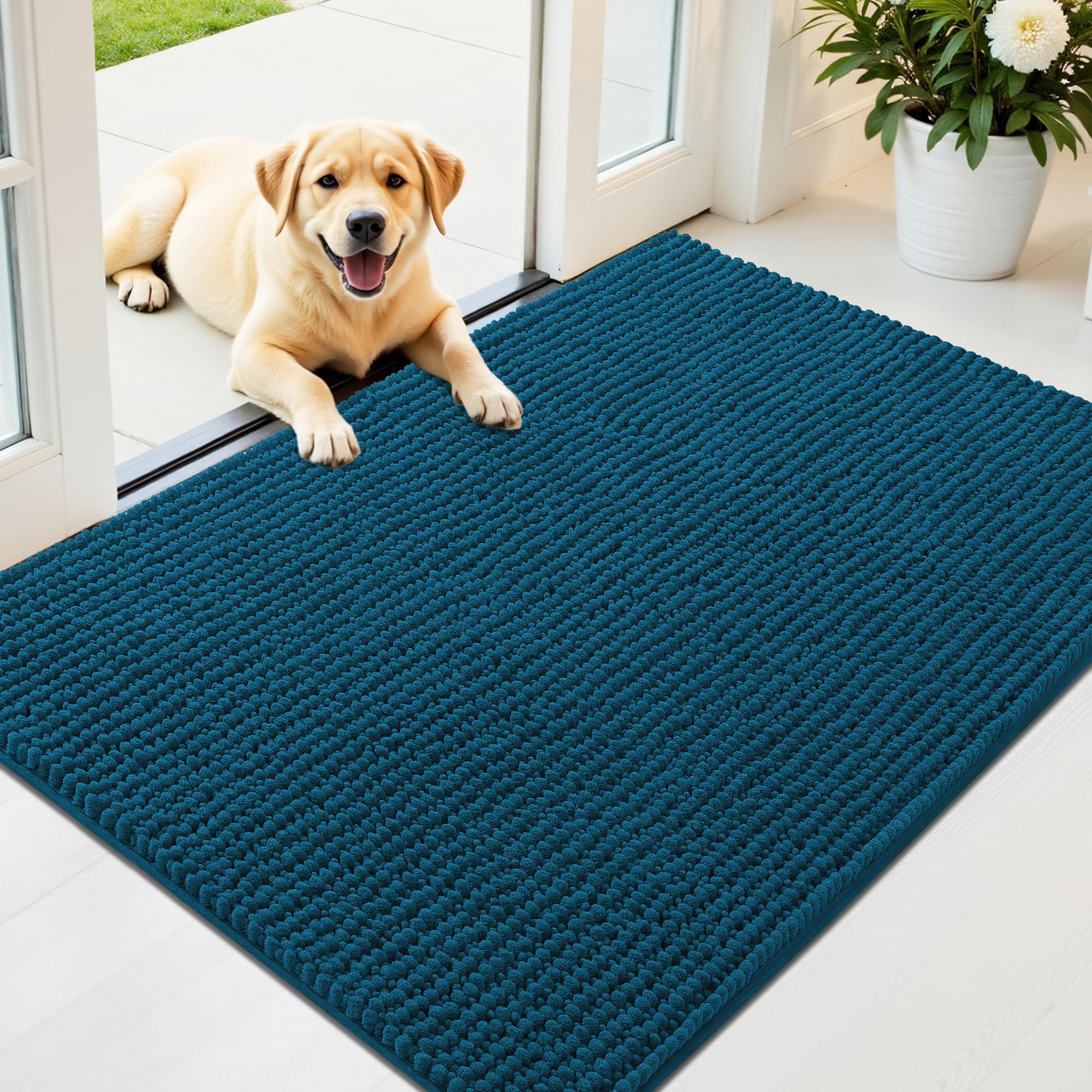 OLANLY Dog Door Mat for Muddy Paws 30x20, Ultra Absorbent Chenille Mud Doormat, Non-Slip Washable and Dirt Trapping Doormat for Indoor Entryway, Quick-Dry Indoor Pet Bed Mats for Dogs, Grey