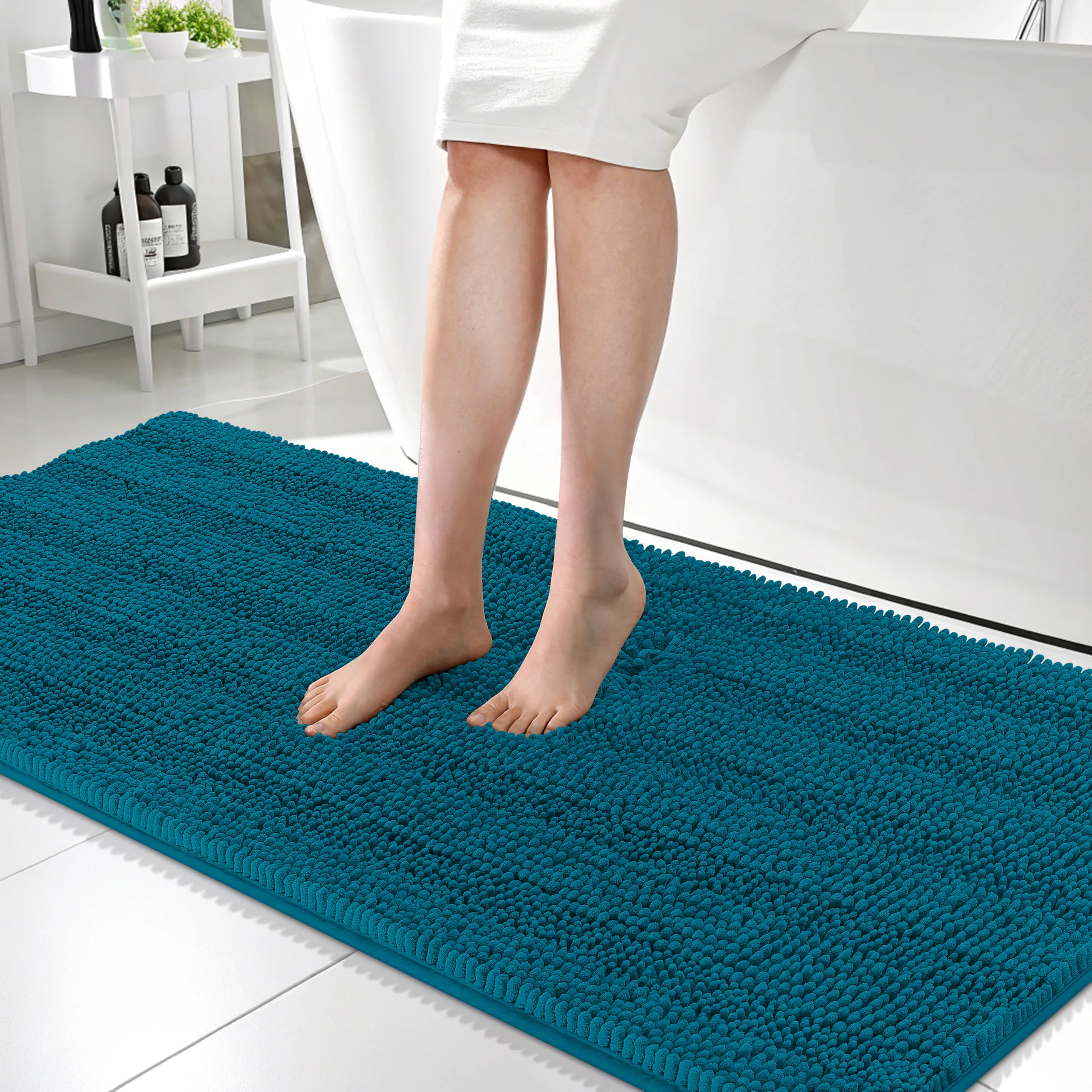 OLANLY Thick Bathroom Rugs 30x20, Extra Soft Absorbent Chenille Striped Bath Rugs, Rubber Backing, Machine Wash Dry, Bath Mats for Bathroom Floor, Tub and Shower, Home Decor Accessories, Grey