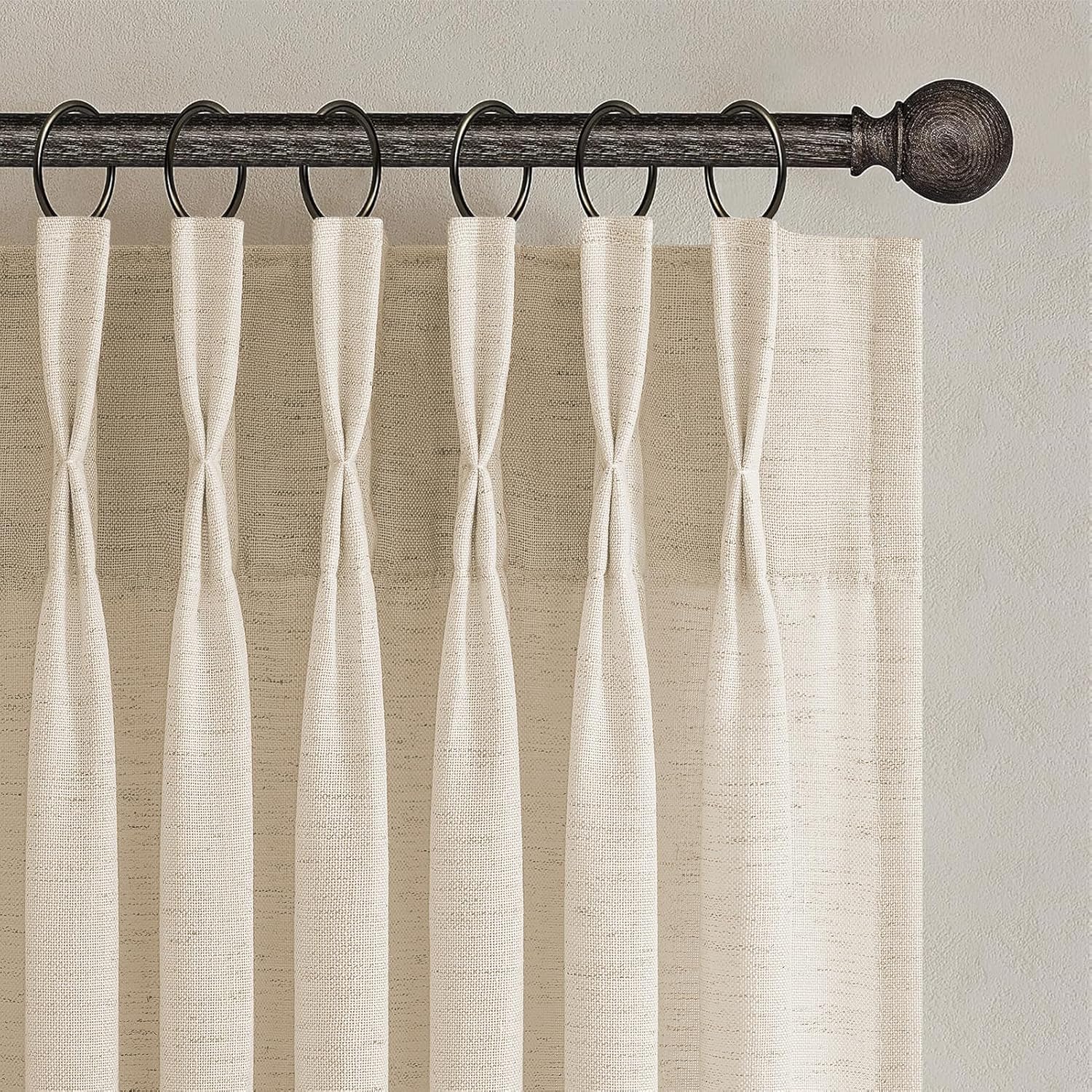 96 Inches Long Pleated Sheer Curtains,Dark Linen Blended Light Filtering Window Curtains 96 Length 2 Panels for Living Room Bedroom Pinch Pleat Drapes with Hooks 2 Panels 40" Wx96 L,Light Brown