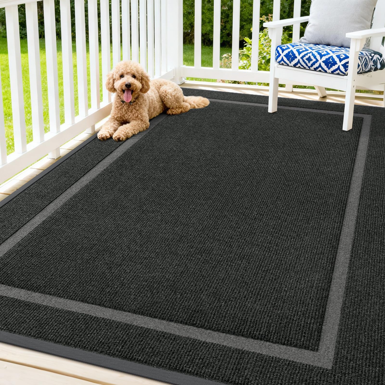 OLANLY Front Door Mat Indoor Outdoor Entrance, Waterproof All-Season, All-Weather Doormat, Sturdy Natural Rubber, Fade Resistant, Low Profile, Easy Clean Patio Porch Entryway Mat, 29.5x17, Black