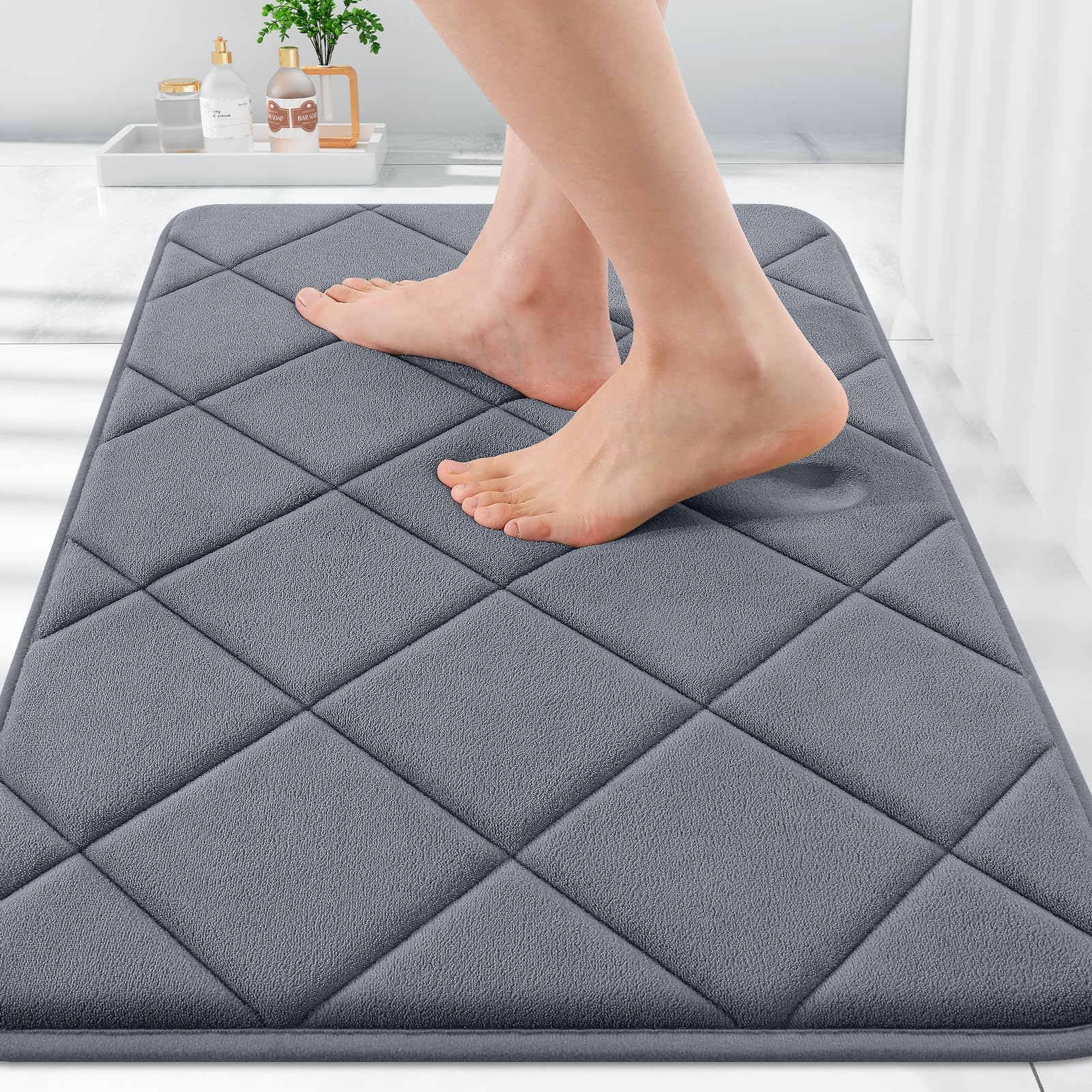 OLANLY Memory Foam Bath Mat 30x20, Ultra Soft and Absorbent Bathroom Rugs, Machine Washable, Comfortable Bath Carpet for Bathroom Floor, Tub and Shower, Black