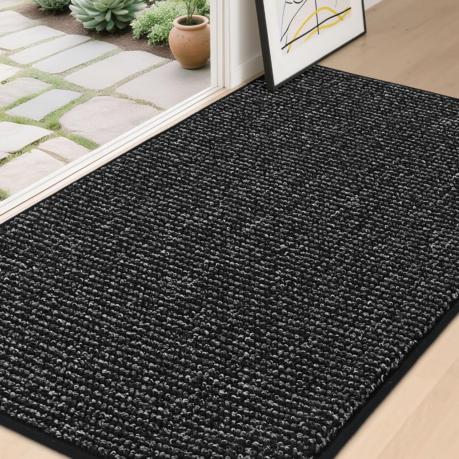 BEQHAUSE Dirt Trapper Door Mat 20" x 32", Non-Slip Washable Doormats Entrance Mat, Dirt Resistant and Absorbent Welcome Mat, Low Profile Floor Mats for Front Back Door and Entryway, Charcoal