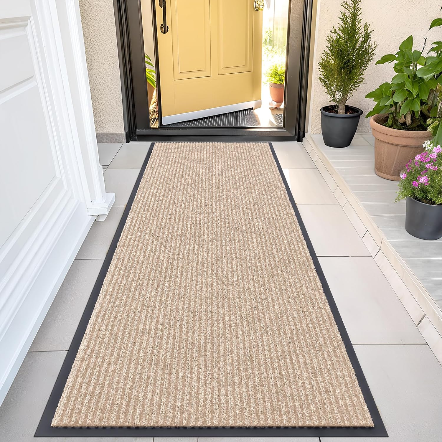 OLANLY Front Door Mat Indoor Outdoor Entrance, Waterproof Heavy Duty Doormat, Fade Resistant, Low Profile, Easy Clean Patio Porch Welcome Floor Mats for Entry, 29.5x17, Beige
