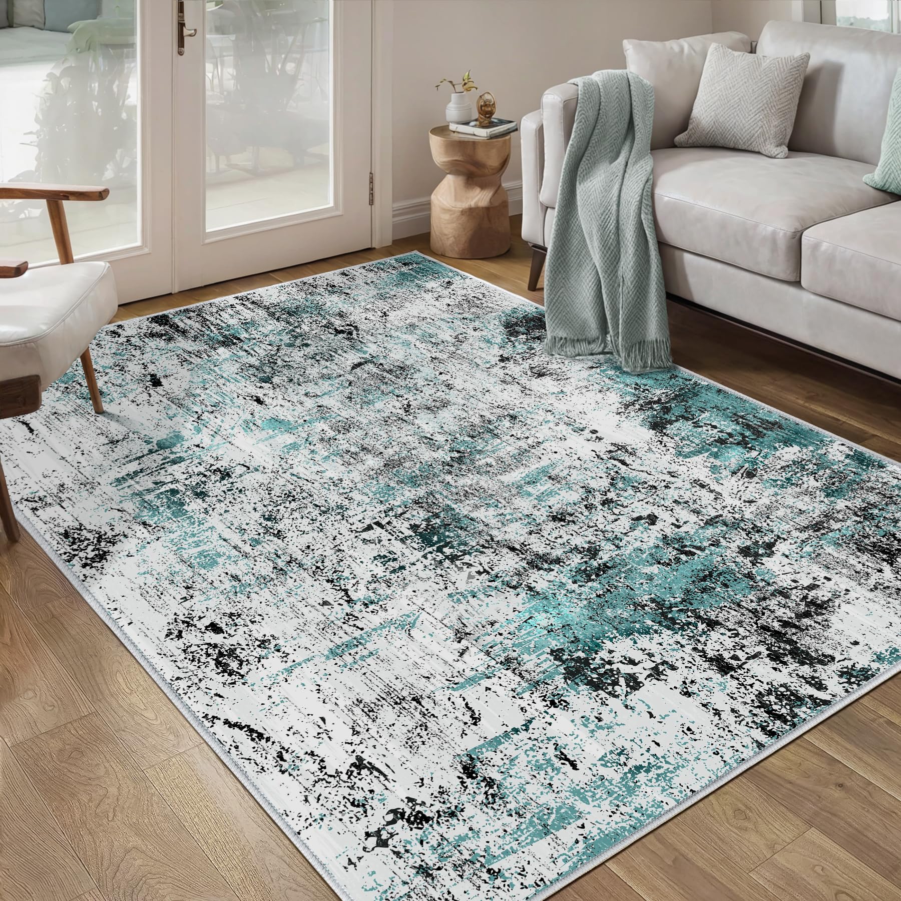 Ciicool Modern Abstract Area Rug 2x3 Washable Small Entryway Rug, Non-Slip Low Pile Throw Rug, Foldable Kitchen Bathroom Rugs, Blue Grey Floor Carpet for Entrance Living Room Bedroom Indoor Doormat
