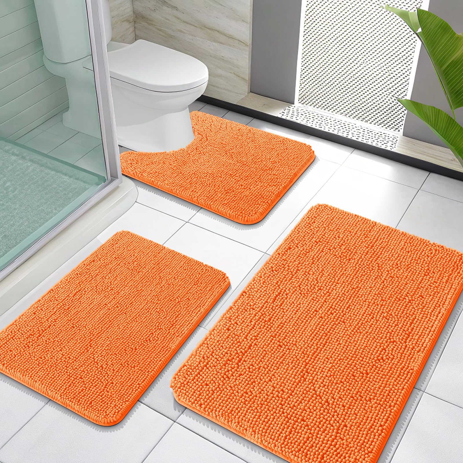 OLANLY Bathroom Rugs Sets 3 Piece, Soft Absorbent Chenille Bath Mats and U-Shaped Contour Toilet Rug, Quick Dry, Home Decor Accessories, Bath Mat Set for Bathroom (30"x20"+24"x16"+24"x20", Grey)