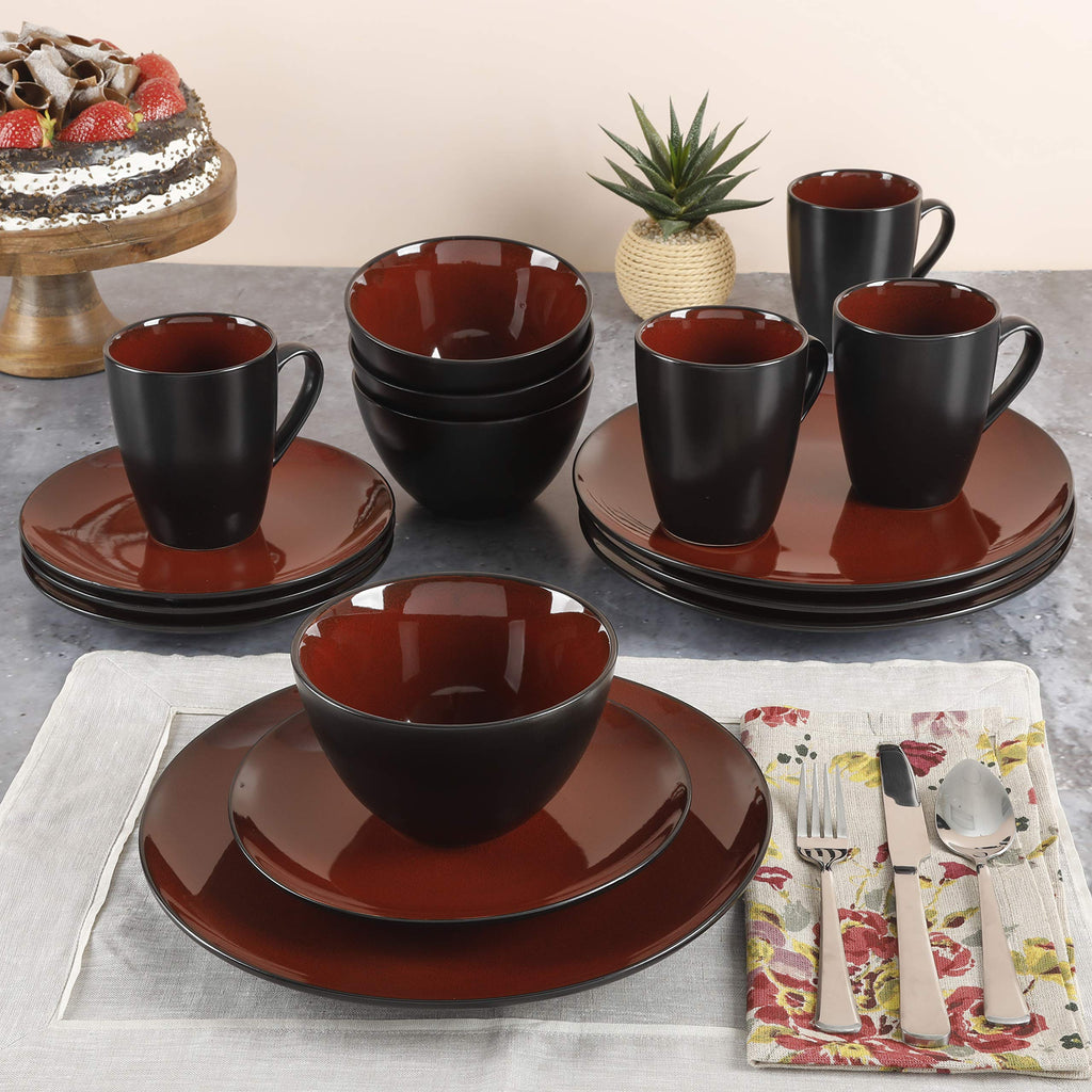 Gibson Elite Soho Lounge Round Reactive Glaze Stoneware Dinnerware Set, Service for 4 (16pc), Blue, Soho Round.