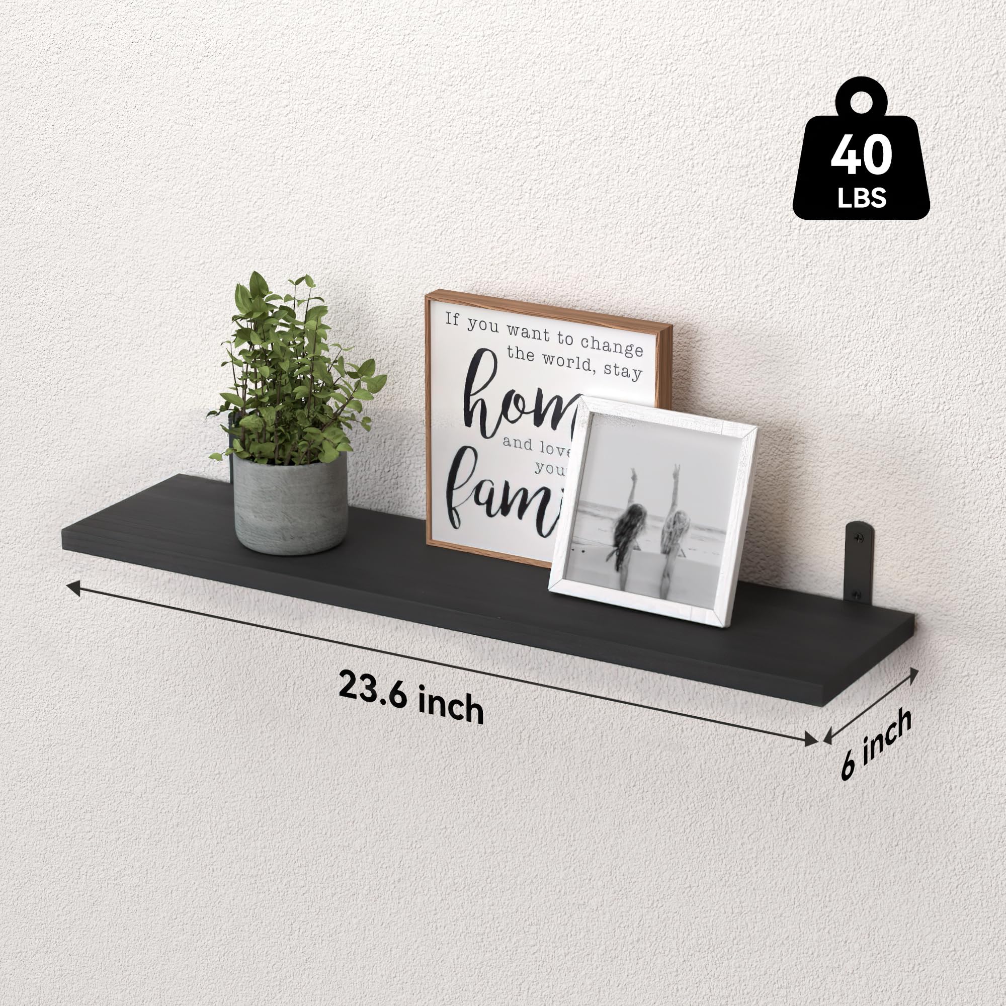 WOPITUES Wood Floating Shelves Set of 6, Shelves for Wall Decor, Farmhouse Shelf for Bedroom, Bathroom Storage Shelves, Book Shelves for Living Room - Rustic Brown