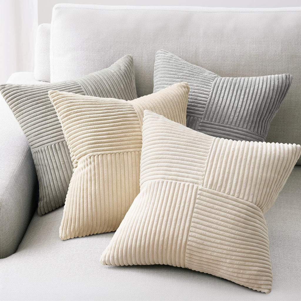 Topfinel SageGreen Throw Pillow Covers 18X18 Inch Set of 4,Boho Farmhouse Cozy Cushion Cover with Corduroy,Soft Accent Forest Green Pillow Covers for Couch,Bed,Living Room Home Decor
