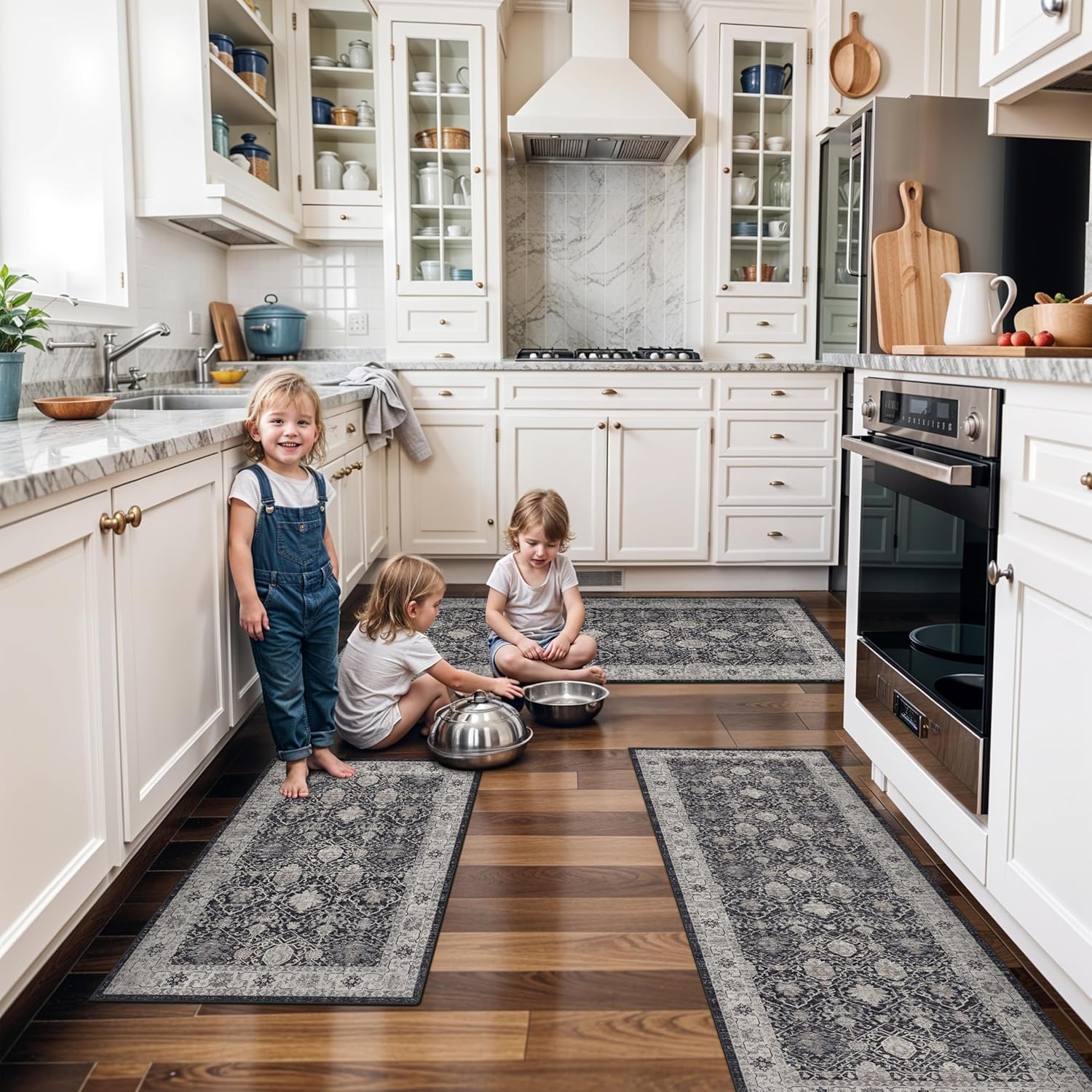 Washable 2x3 Entryway Area Rug - Neutral Kitchen Rug Runner Vintage Soft Floor Mat Non Slip Indoor Farmhouse Carpet for Bathroom Living Room Bedroom (2 X 3, Beige)