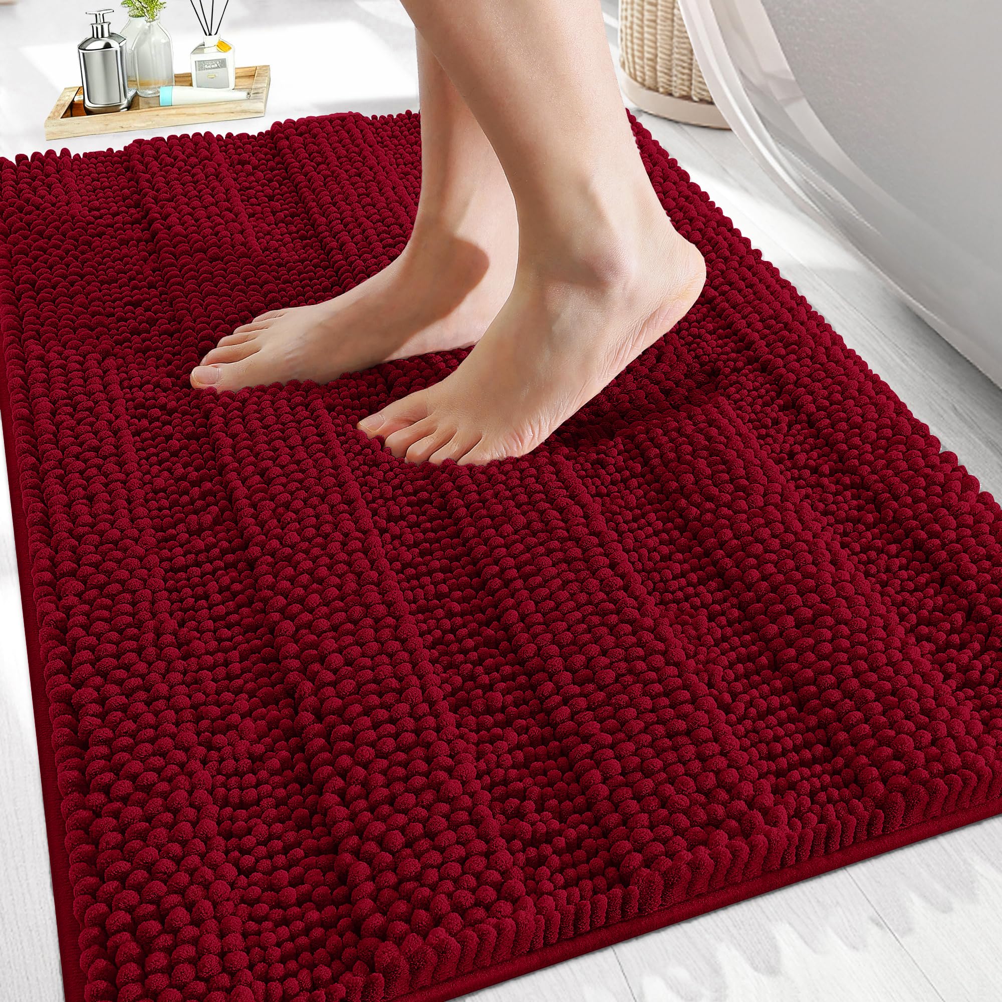 OLANLY Thick Bathroom Rugs 30x20, Extra Soft Absorbent Chenille Striped Bath Rugs, Rubber Backing, Machine Wash Dry, Bath Mats for Bathroom Floor, Tub and Shower, Home Decor Accessories, Grey