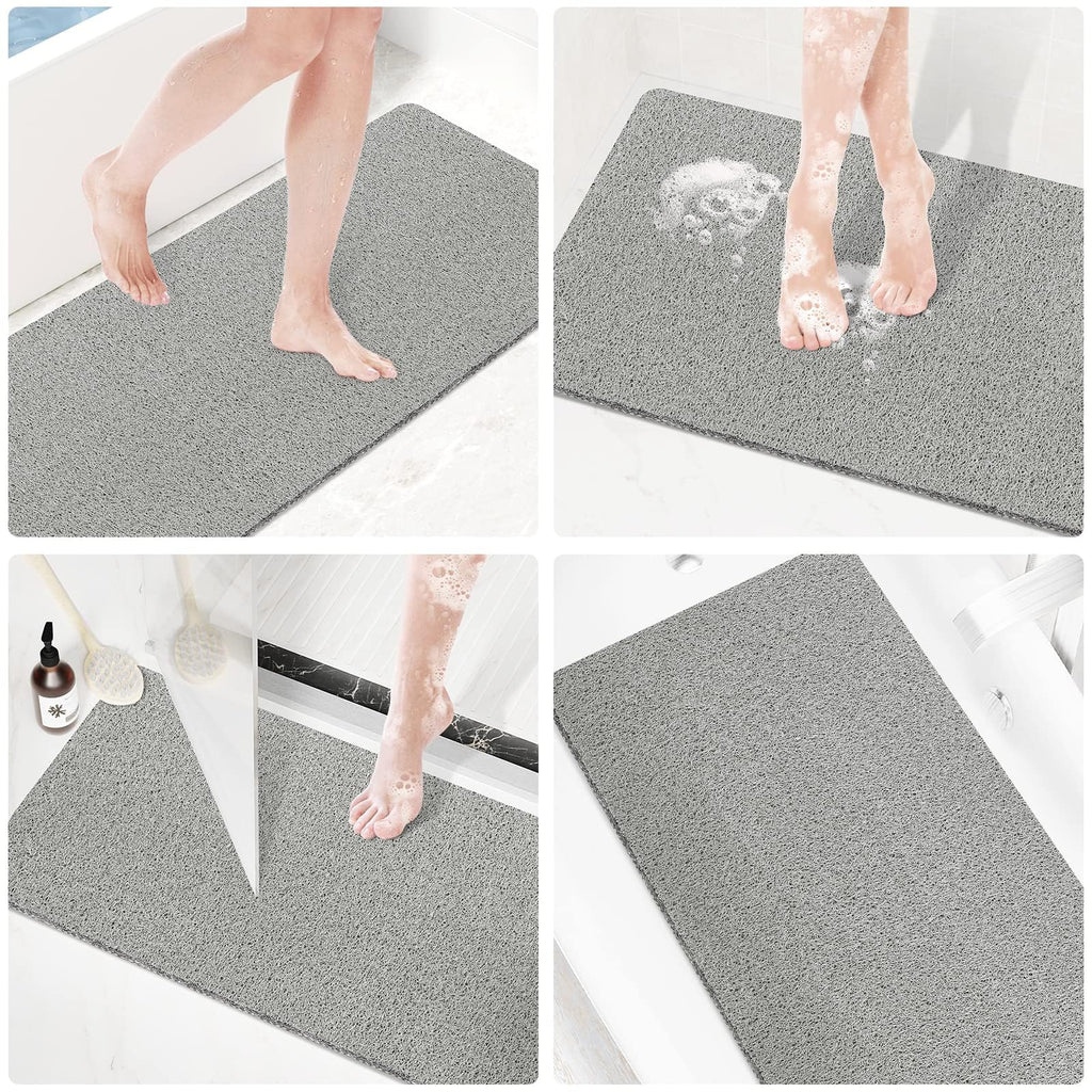 PVC Loofah Shower/Bathtub Mat Non-Slip, 24x16 inch, Soft Tub Mat with Drain, for Tub and Bathroom,Quick Drying,Grey