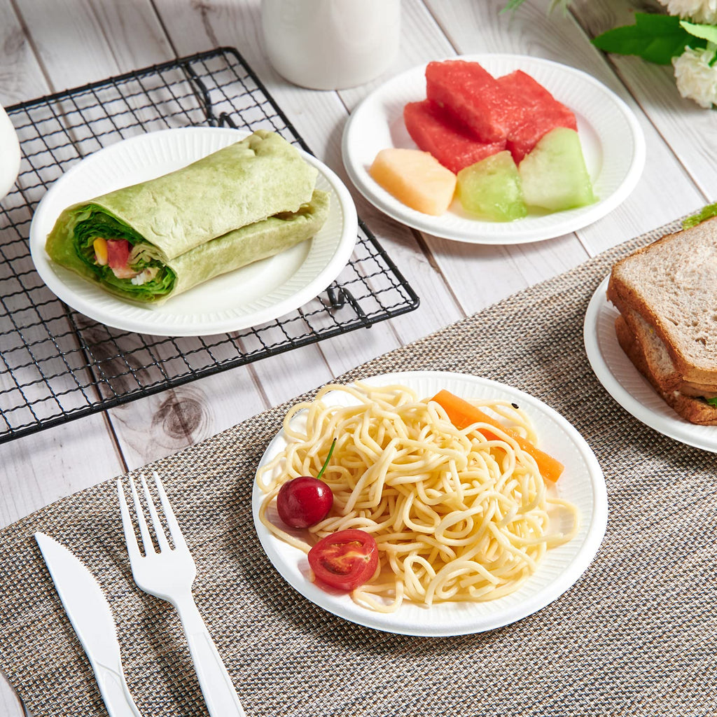 Vplus 100% Compostable Small Paper Plates, 300 Pack 6 Inch Disposable Paper Plates, Uncoated Biodegradable, Made of Sugar Cane Fibers, Perfect for Sandwich, Cake, and Snack