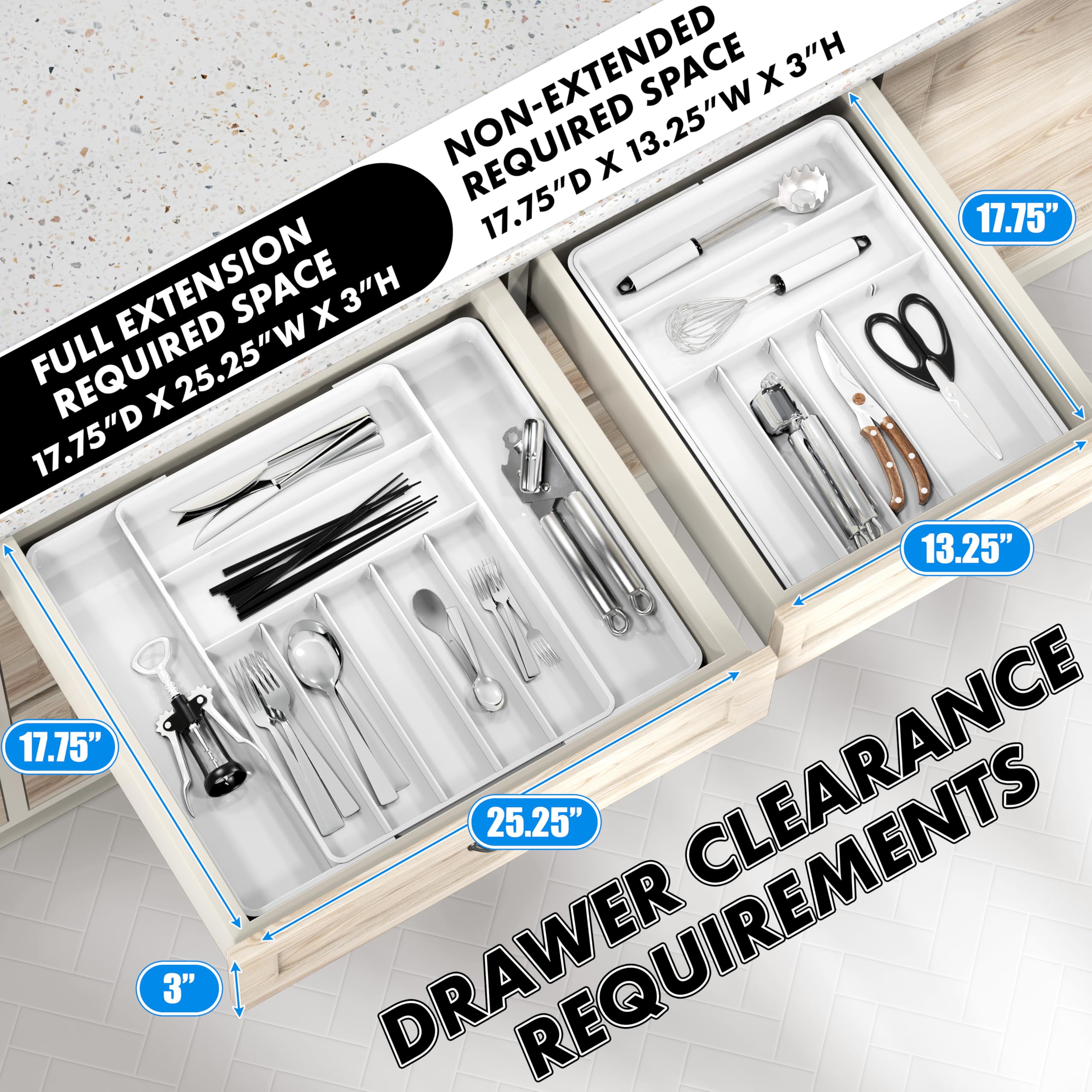 Simple Houseware Expandable & Adjustable Cutlery Drawer Organizer - Large Utensil and Flatware Tray for Kitchen Drawers, White