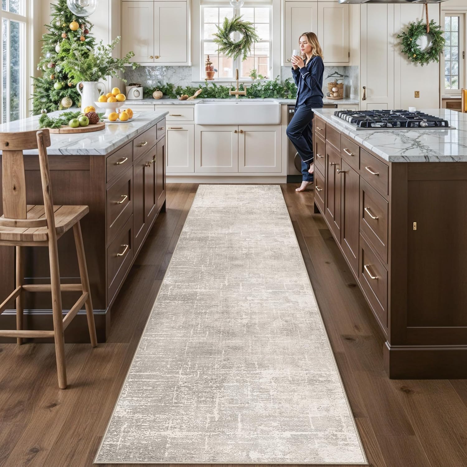 Washable 2x3 Entryway Area Rug - Neutral Kitchen Rug Runner Vintage Soft Floor Mat Non Slip Indoor Farmhouse Carpet for Bathroom Living Room Bedroom (2 X 3, Beige)