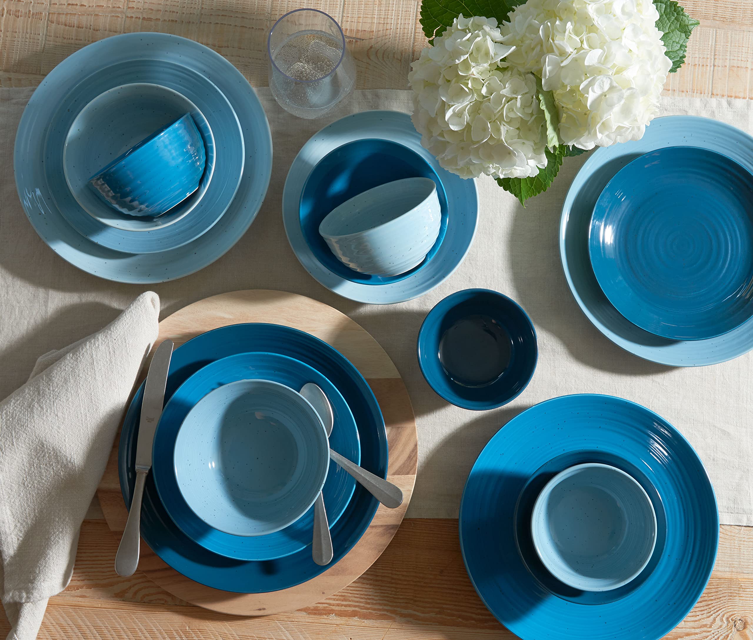 Sango Siterra Painter's Palette 16-Piece Stoneware Dinnerware Set - Service for 4, Ceramic Plates and Bowls Sets, Chip Resistant, Rustic Dishware, Microwave & Dishwasher Safe Kitchen Dishes