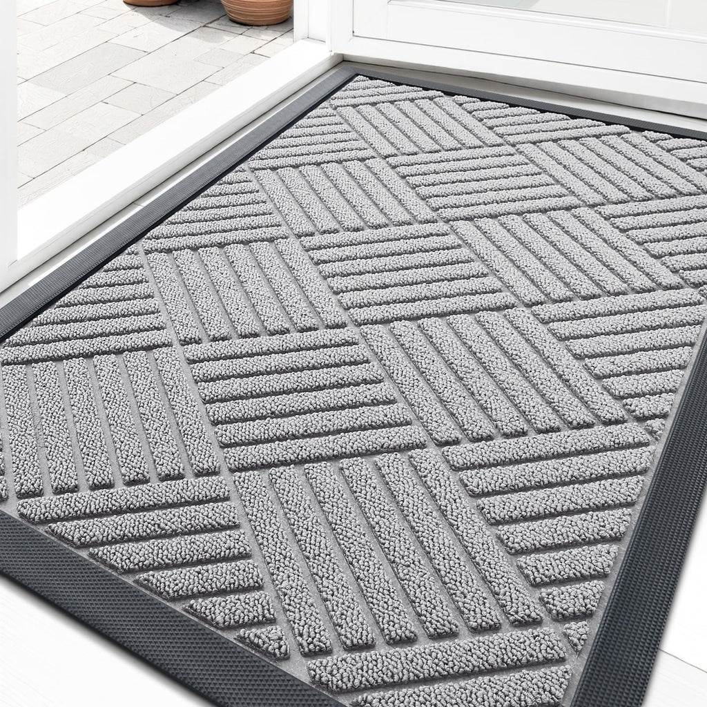 OLANLY Front Door Mat Outside Entrance 29.5x17, Absorbent, Heavy Duty Sturdy Natural Rubber Doormat Indoor Outdoor, Stain and Fade Resistant, Non-Slip Low Profile Floor Mat for Entryway, Grey Diamond