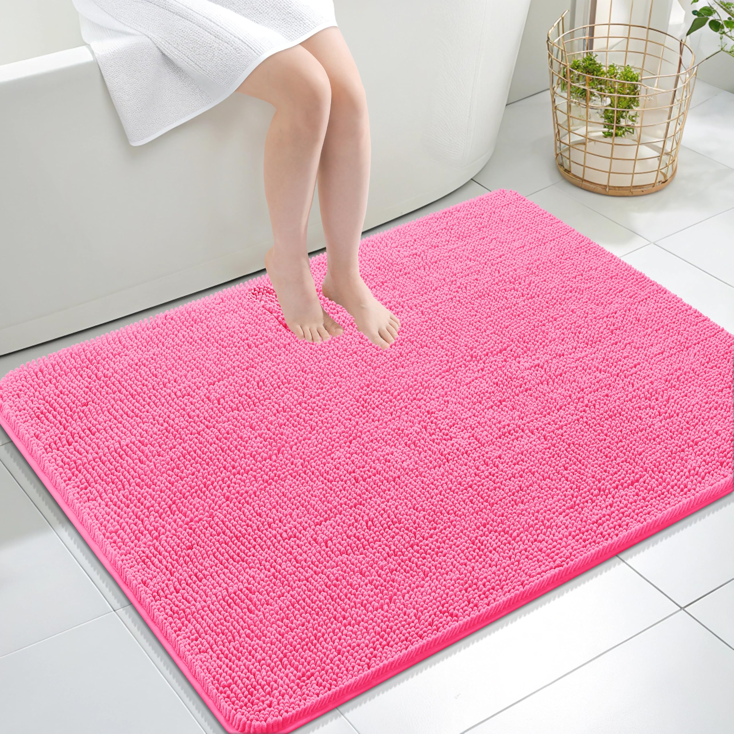 OLANLY Bathroom Rugs 30x20, Extra Soft Absorbent Chenille Bath Rugs, Rubber Backing Quick Dry, Machine Washable Bath Mats for Bathroom Floor, Tub and Shower, Home Decor Accessories, Grey