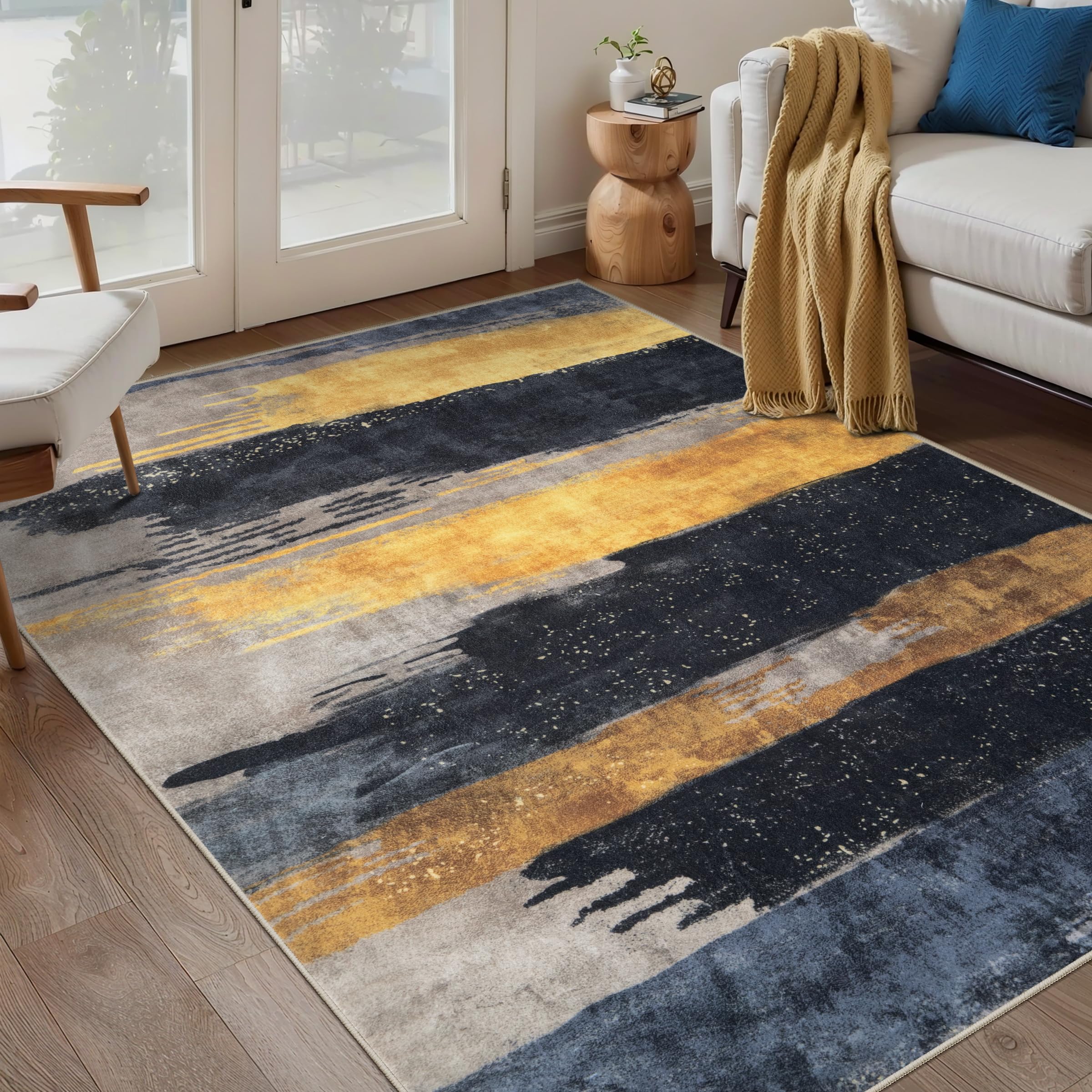 Ciicool Modern Abstract Area Rug 2x3 Washable Small Entryway Rug, Non-Slip Low Pile Throw Rug, Foldable Kitchen Bathroom Rugs, Blue Grey Floor Carpet for Entrance Living Room Bedroom Indoor Doormat
