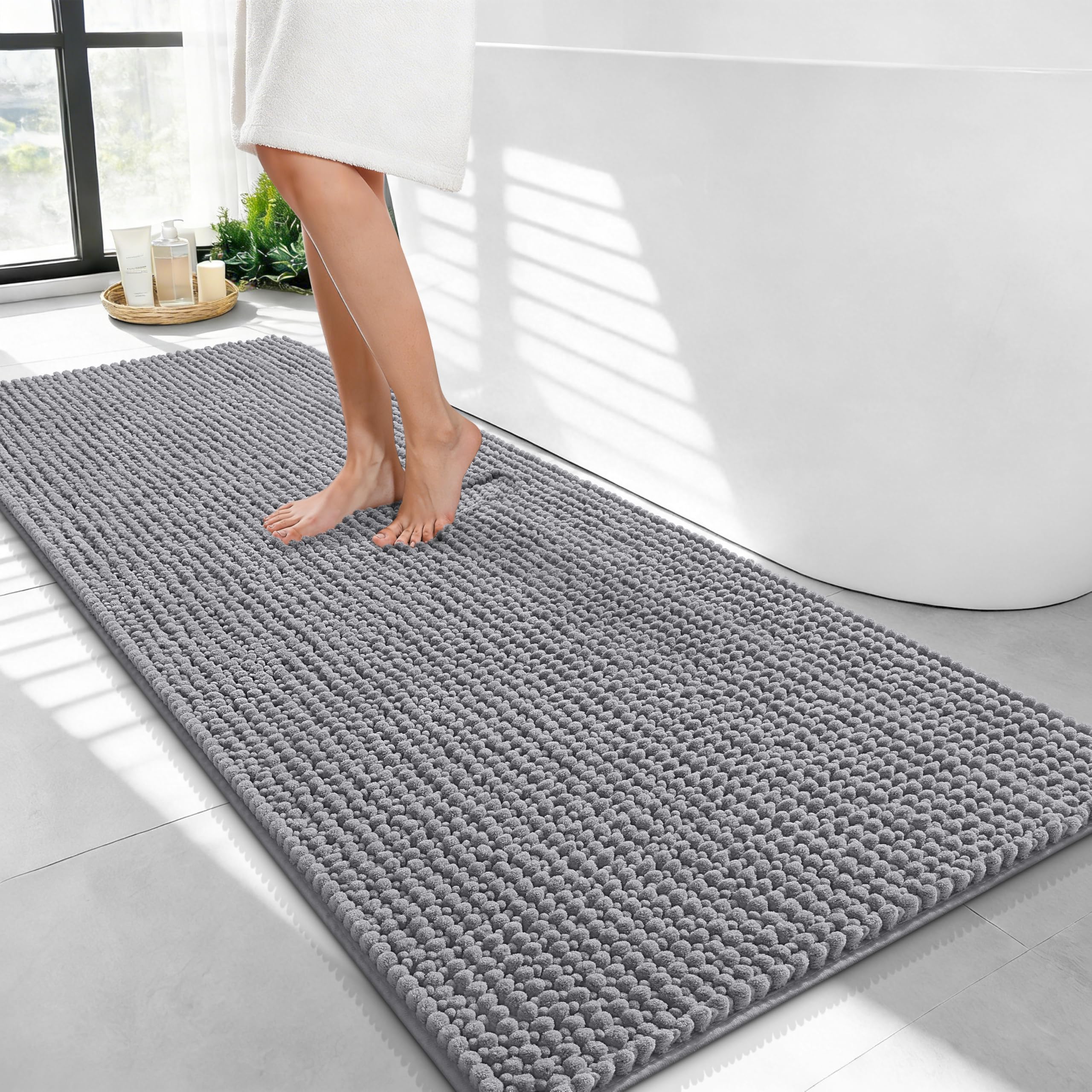 OLANLY Thick Bathroom Rugs 30x20, Extra Soft Absorbent Chenille Bath Rugs, Rubber Backing, Machine Wash Dry, Bath Mats for Bathroom Floor, Tub and Shower, Home Decor Accessories, Grey