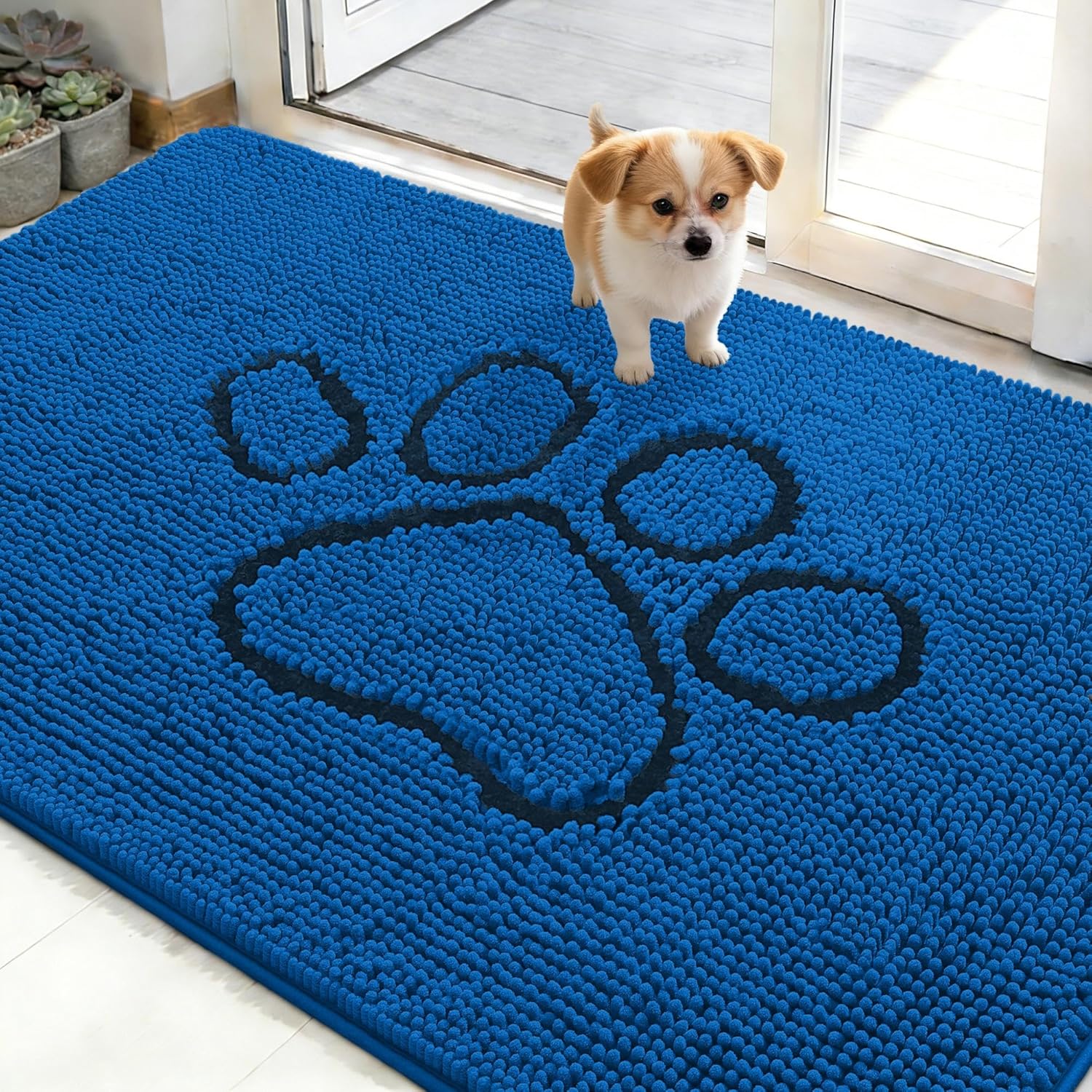 OLANLY Dog Door Mat for Muddy Paws 48x30, Absorbs Moisture and Dirt, Absorbent Non-Slip Washable Doormat, Quick Dry Chenille Mud Mat for Dogs, Entry Indoor Entryway Carpet for Inside Floor, Grey